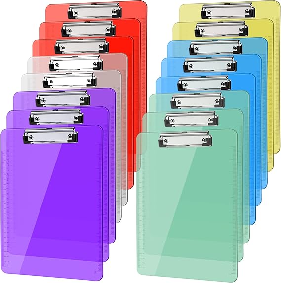 MIAHART 16PCS Plastic Clipboards A4 Letter Size Clipboard Colorful Clear Clip Board