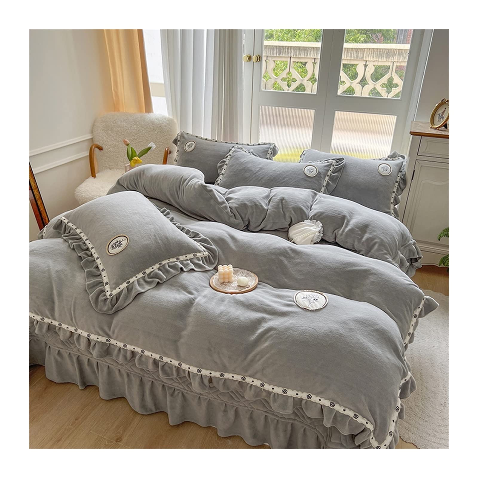 Housse de couette en velours de lait épaissie parure de lit princesse haut de gamme C3