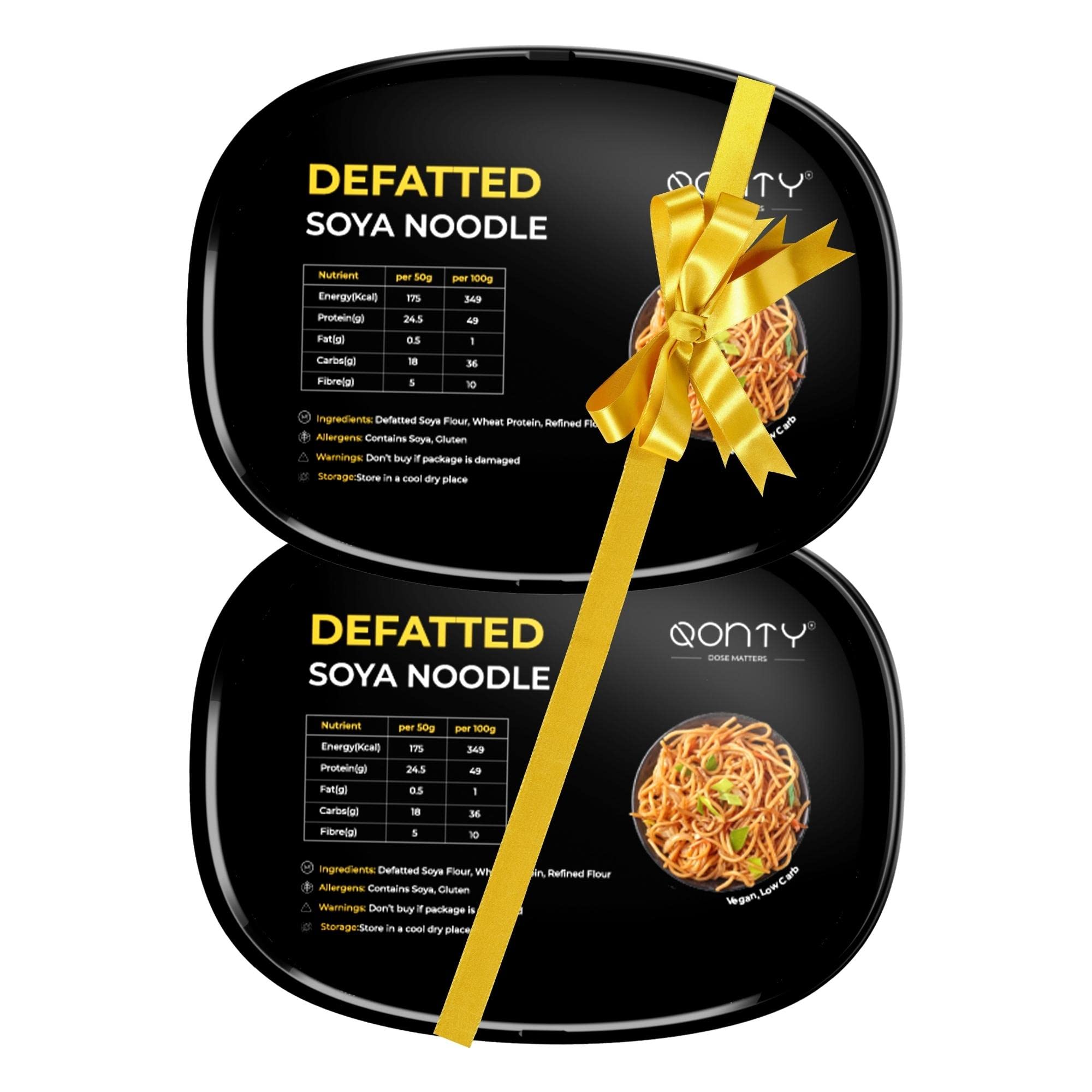 Qonty Defatted Soya Noodle Combo | 48% Protein, 1% Fat | Low Carb | Vegan | No Preservatives | Protein Rich (24 gm per serving) | Not Fried No MSG | Rich in Micro Nutrients | No Artificial Flavour or Colours (DSN 200g x 2)