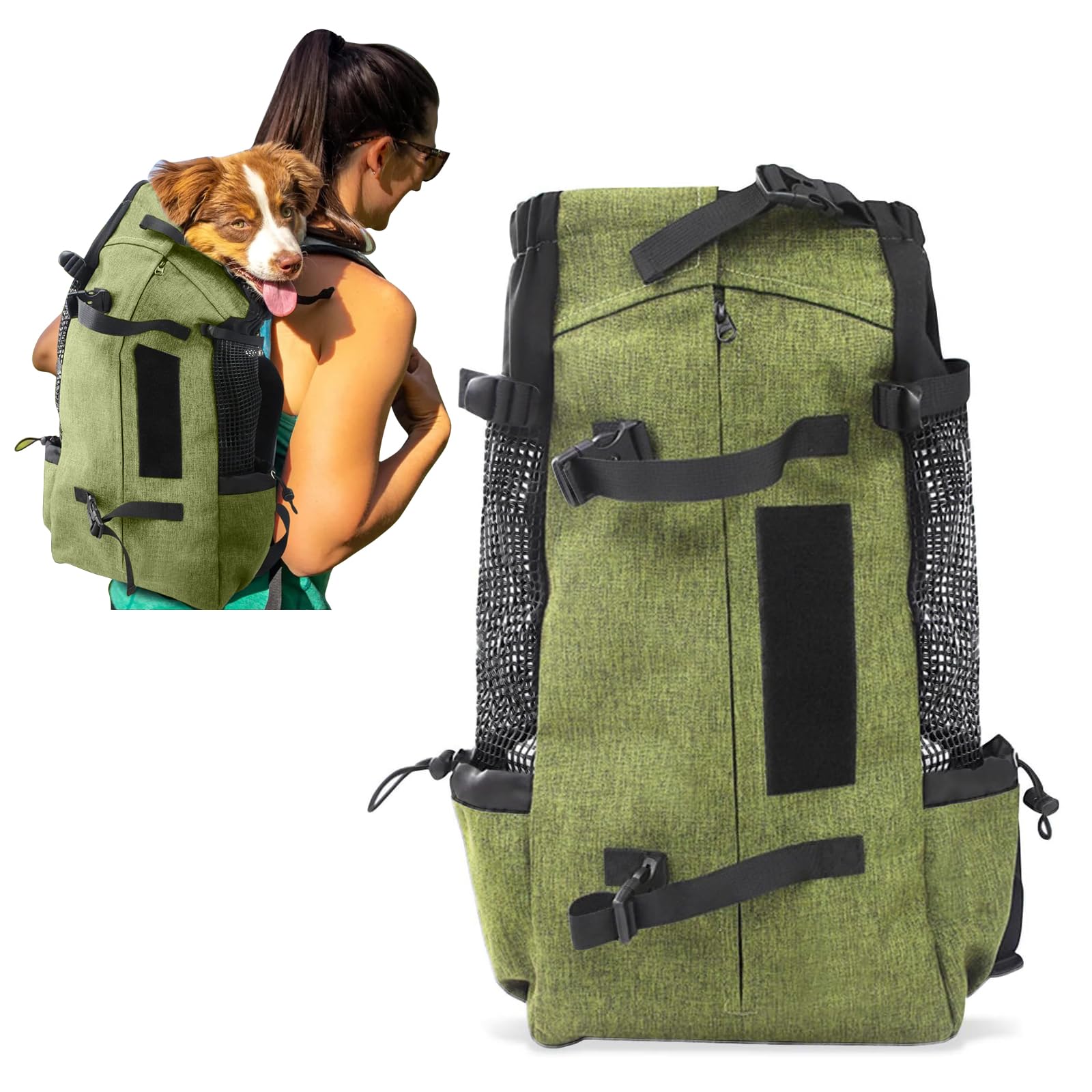 PETCUTE Mochila para Perros Bolsa Transportin Gato Perro Grandes Transpirable Bolsa Portaperro para Caminatas Portátil Viaje hasta 16,5kg Pasto Verde