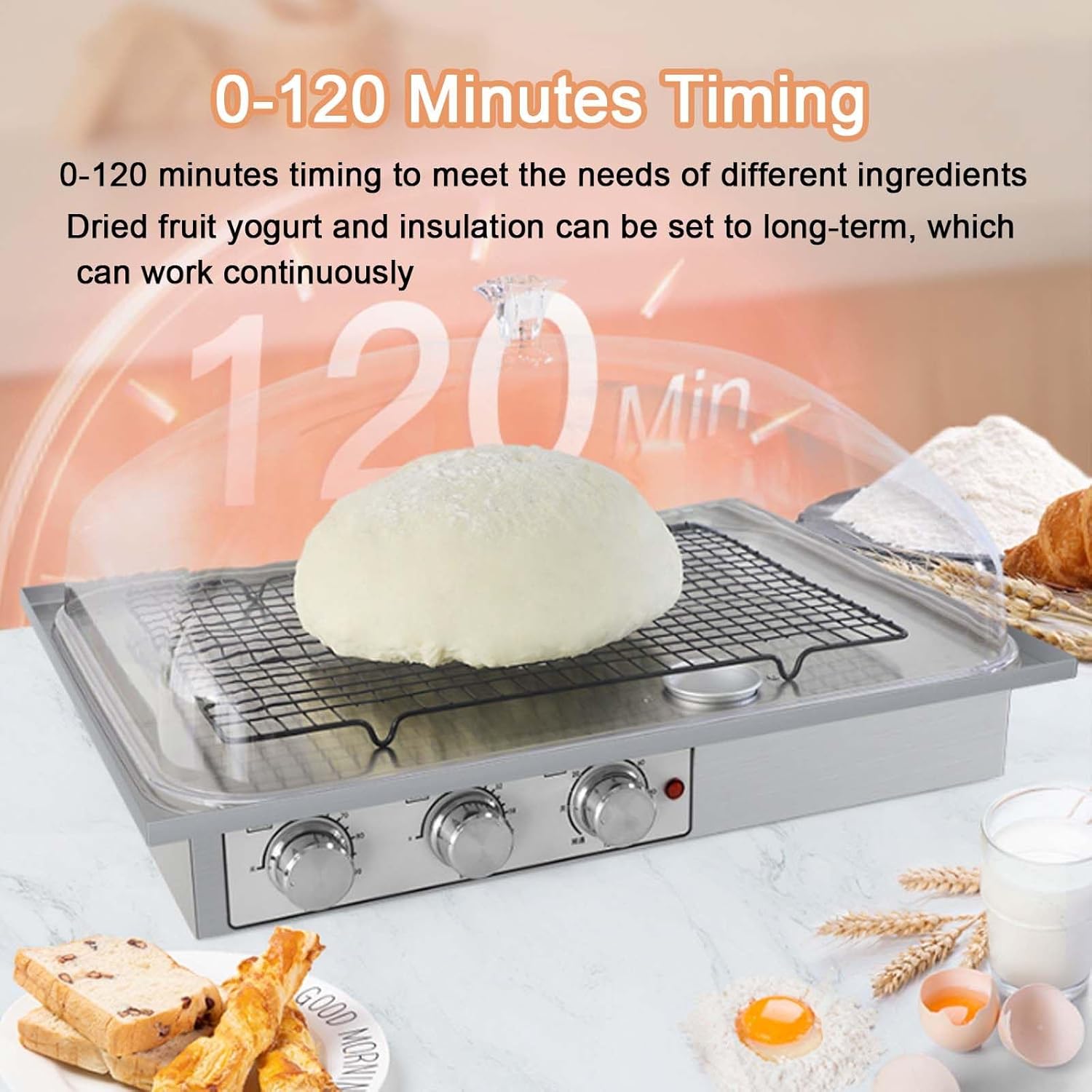 Electric Bread Dough Proofer Machine,with Humidification Cup,Grids,A Pair of Heat-Insulating Gloves,Adjustable Temperature and Timing,for Home Fermentation,410 * 310 * 280