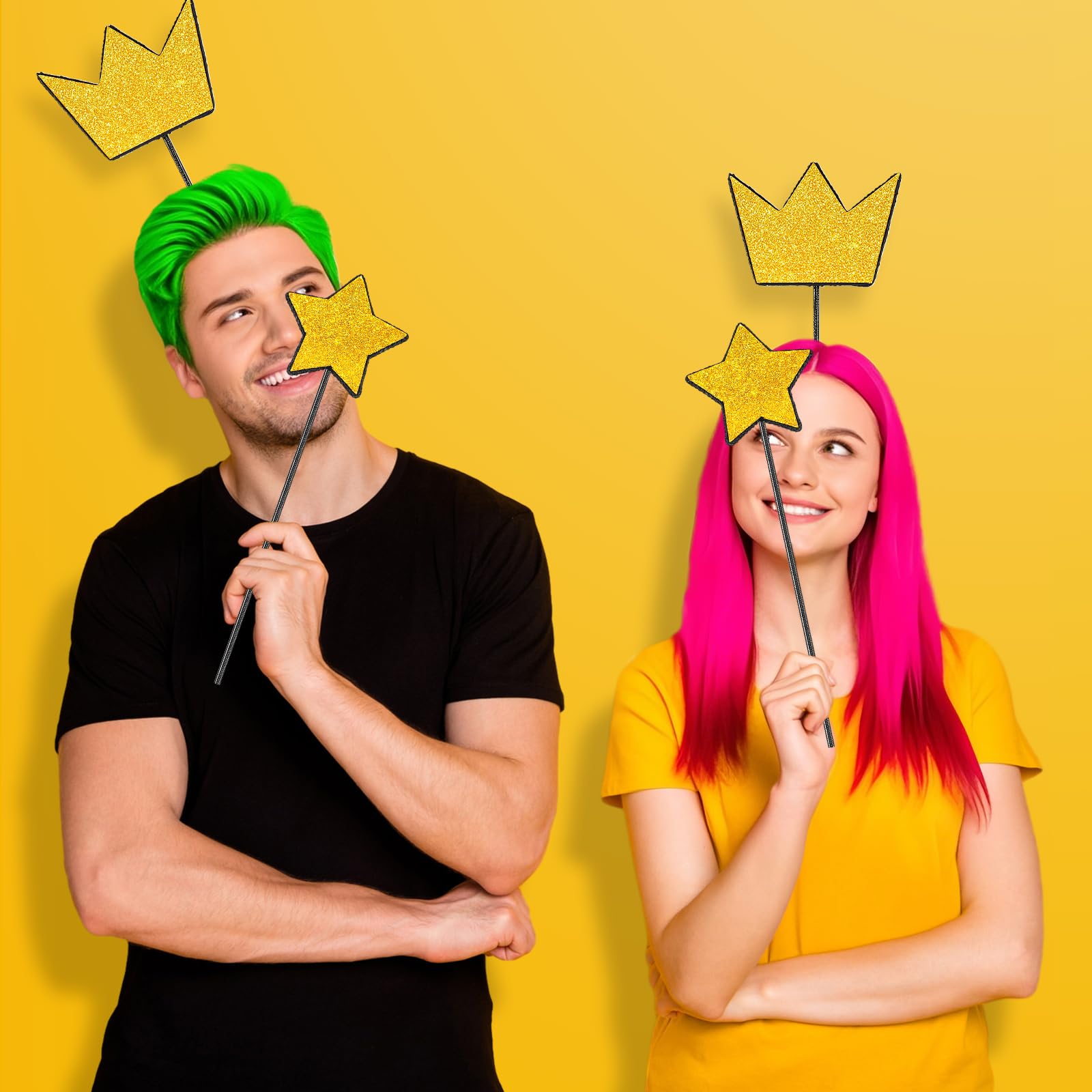 Sratte 4-teiliges Feenstern-Zauberstab- und Kronen-Stirnband-Set, Glitzer-Prinzessinnenstern-Zauberstab und goldfarbene Krone, Stirnband-Set, Engel-Prinzessinnen-Verkleidungsset für Halloween