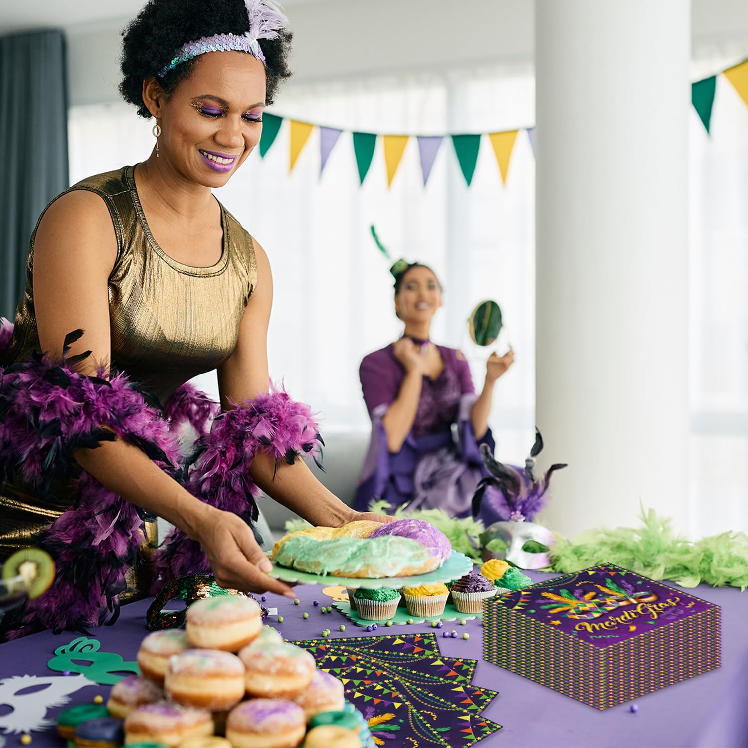 100PCS Mardi Grass Napkins 6.5" x 6.5" Mardi Gra s Party Decorations New Orleans Mask Napkins Carnival Masquerade Party Decorations Mardi Grass Party Supplies