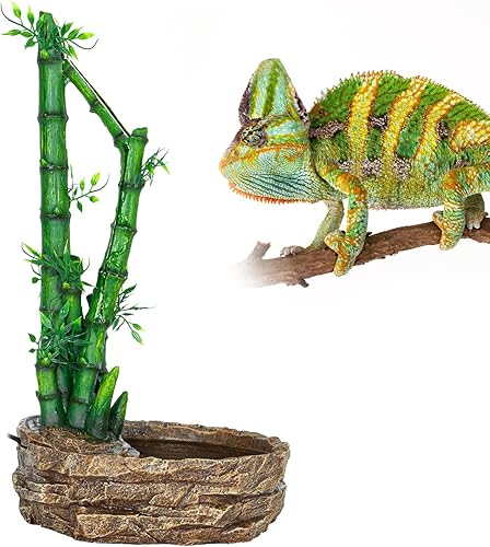 REPTIZOO Fuente de agua para reptiles, dispensador automático de agua, altura ajustable, 2 en 1, gotero de agua para plantas de bambú, para