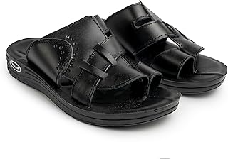 صندل جلد أسود مريح للرجال، تصميم حزام متشابك مع تثبيت إصبع القدم، مفتوح من الأمام موديل F3 من ناو