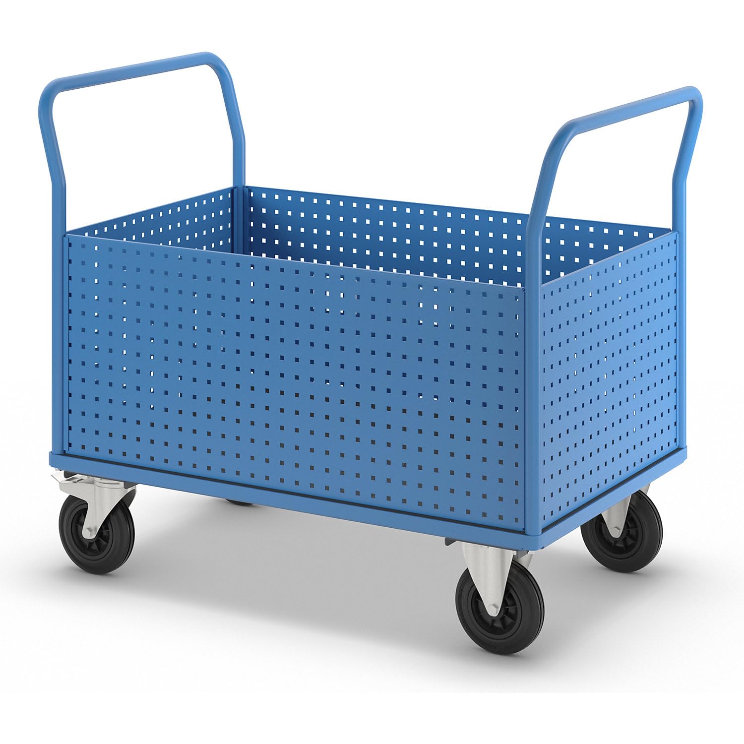 eurokraft pro | Plattformwagen | Mit 4 hohen Lochblechwänden, LxB 1250 x 800 mm, Vollgummi
