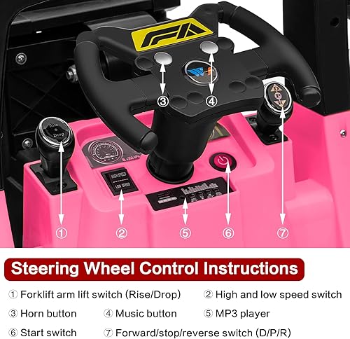 Miniatura 4 de MOLACHI Carretilla elevadora de 12 V, auto con control remoto, carretilla elevadora eléctrica a pilas para niños, horquilla y palets elevables,