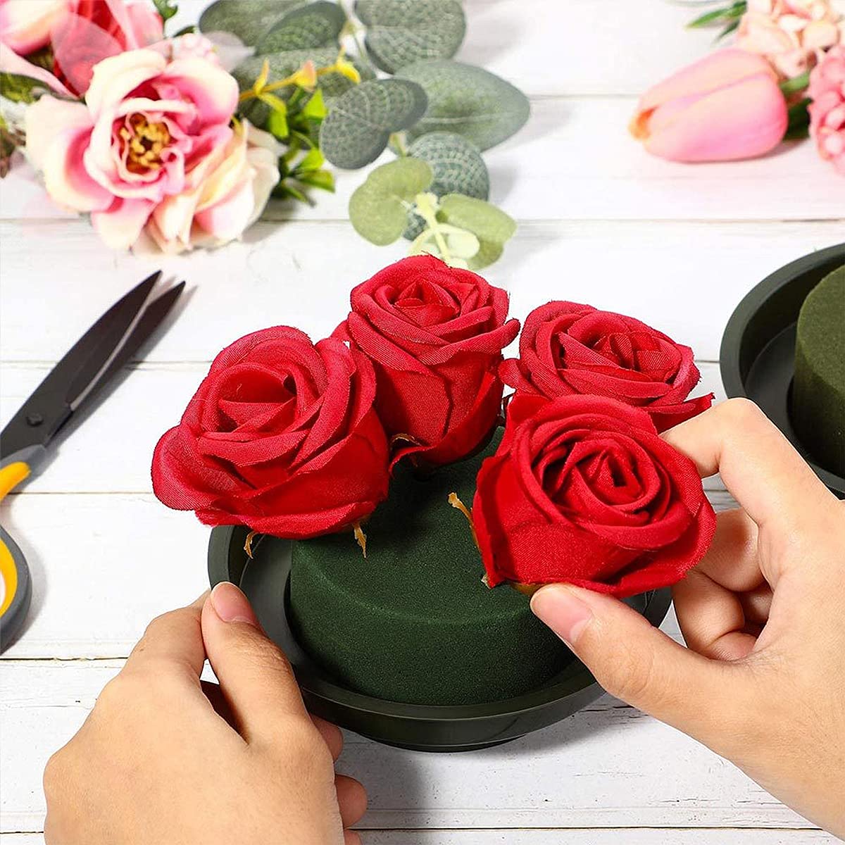 Schiuma Floreale Rotonda, 8 Pezzi Verde Secco Floreale Schiuma Con Ciotola Kit Di Composizioni Floreali Fai Date per Fiori Artigianato Decorazione di Nozze Forniture