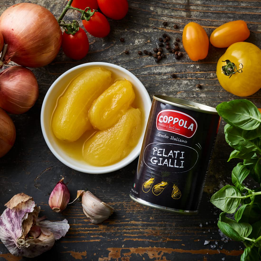Coppola Pelati Gialli, Tomates Pelados Amarillos - Sin sal añadida 400g (Caja de 12)