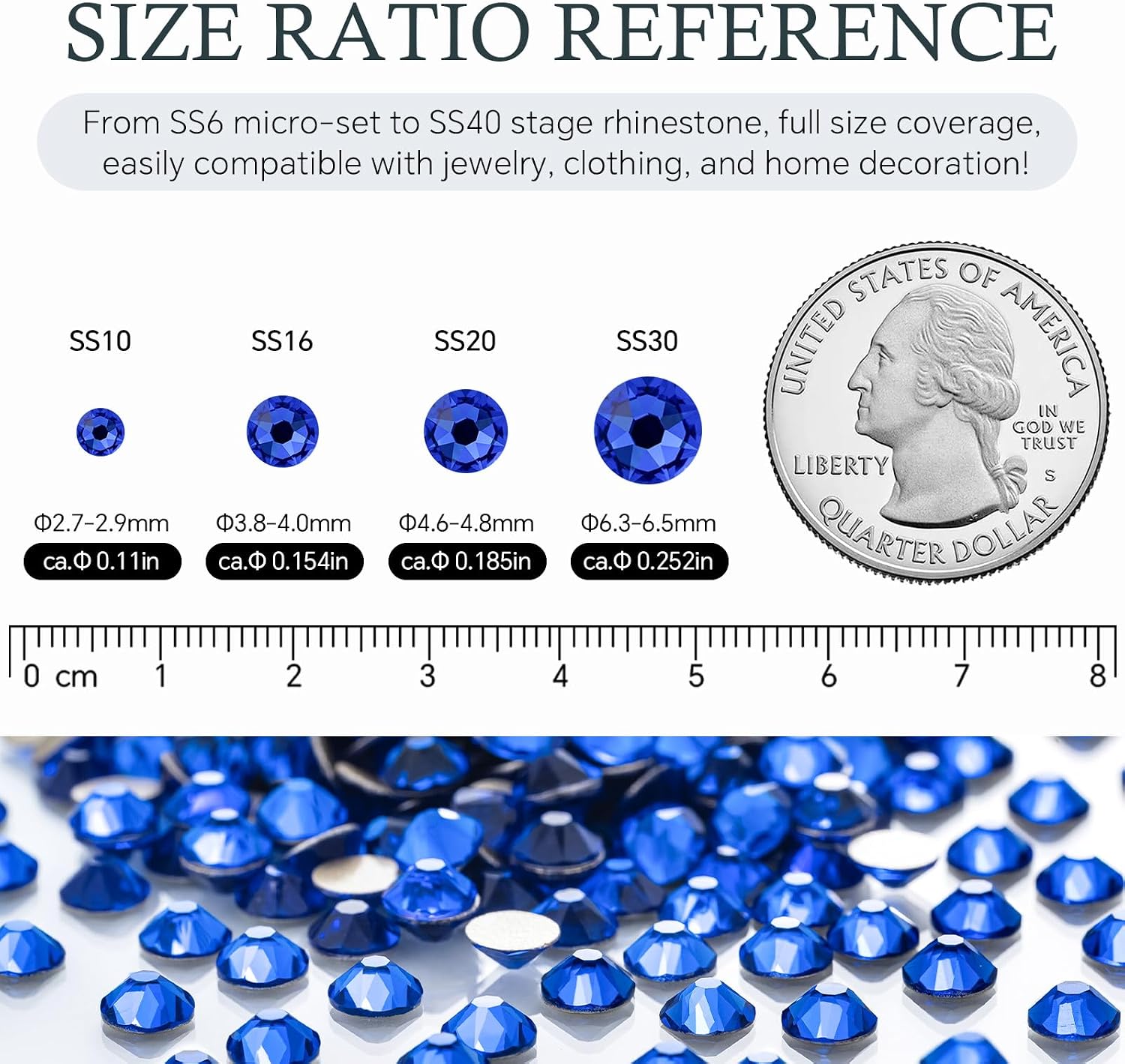 Sapphire Flatback Rhinestones, Glass Rhinestones for Nail Art and Craft, Glue Fix, Loose Crystal Gemstones(Blue, SS16, 1440pcs, 3.8-4.0mm)