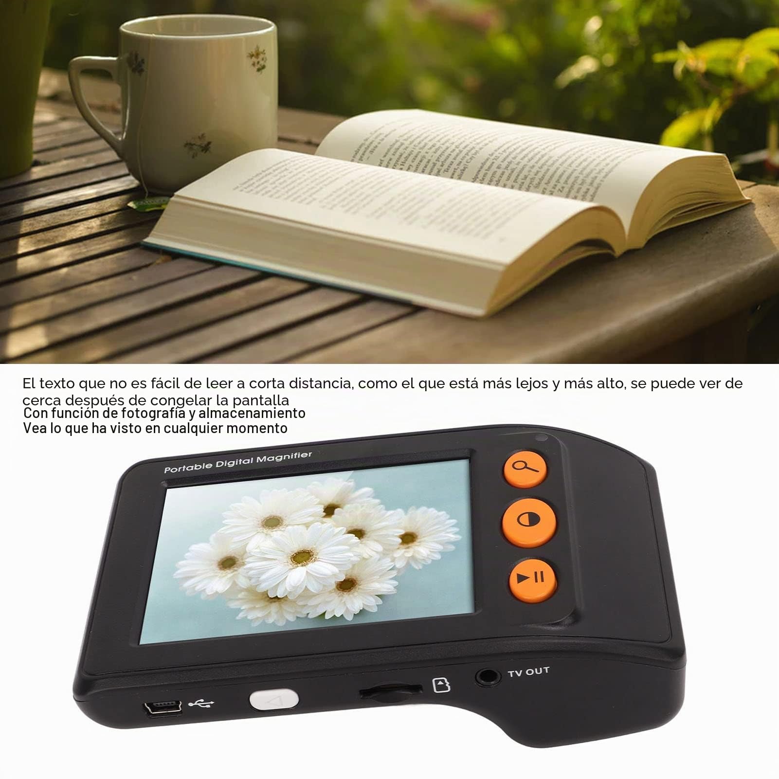 Lupa Electrónica HD Portátil con Pantalla LCD 3.5", Ampliación Digital 2x-25x para Baja Visión, Zoom Ajustable y Lectura de Texto - Ideal para Personas Mayores y Discapacidad Visual (Blanco)