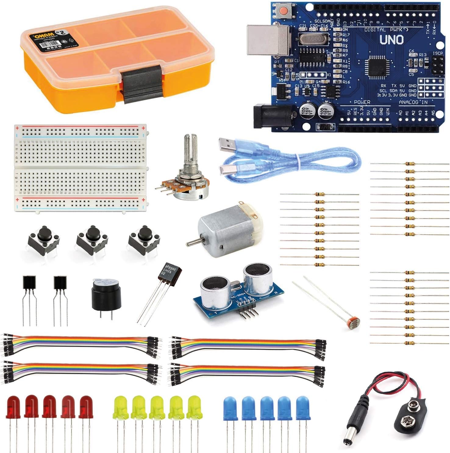 ArduinoUno Starter Kit Easy Learn Education Pack, ArduinoUno R3 Full ArduinoSet with Compartment Interlocking Small Parts Organizer in Transparent
