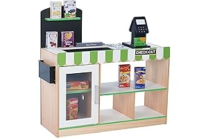 Teamson Kids Cashier Playset: Interactive Wooden Market Stand