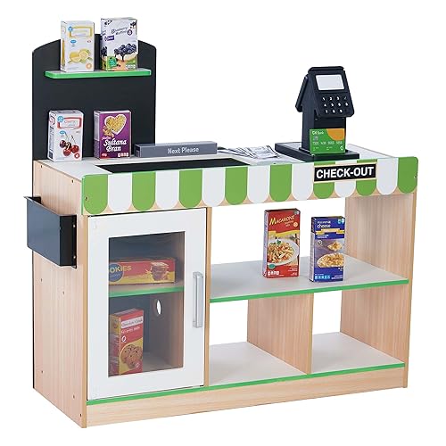 Teamson Kids Cashier Austin Interactive Wooden Play Market Stand with