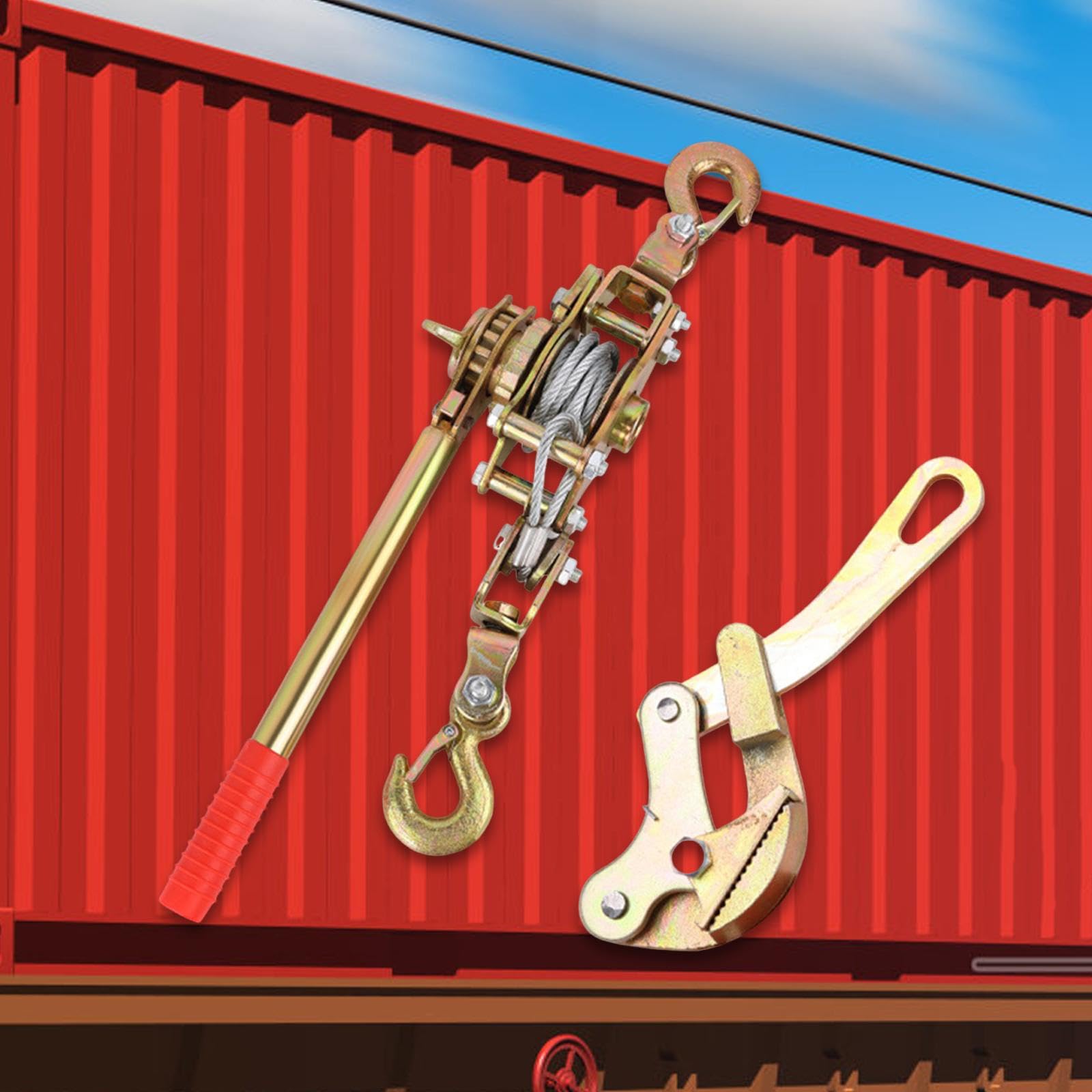 Almencla Drahtseilspanner Handseilzug Ratschenzug Hebezeug mit Carbonstahlkonstruktion Und Doppelhaken für Bauindustrie Landwirtschaft Automobilbereich, 2 Tonne