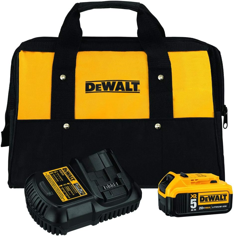 DEWALT 20V MAX 5 Ah Lithium Ion Battery and Charger Kit with Bag (DCB205CK)