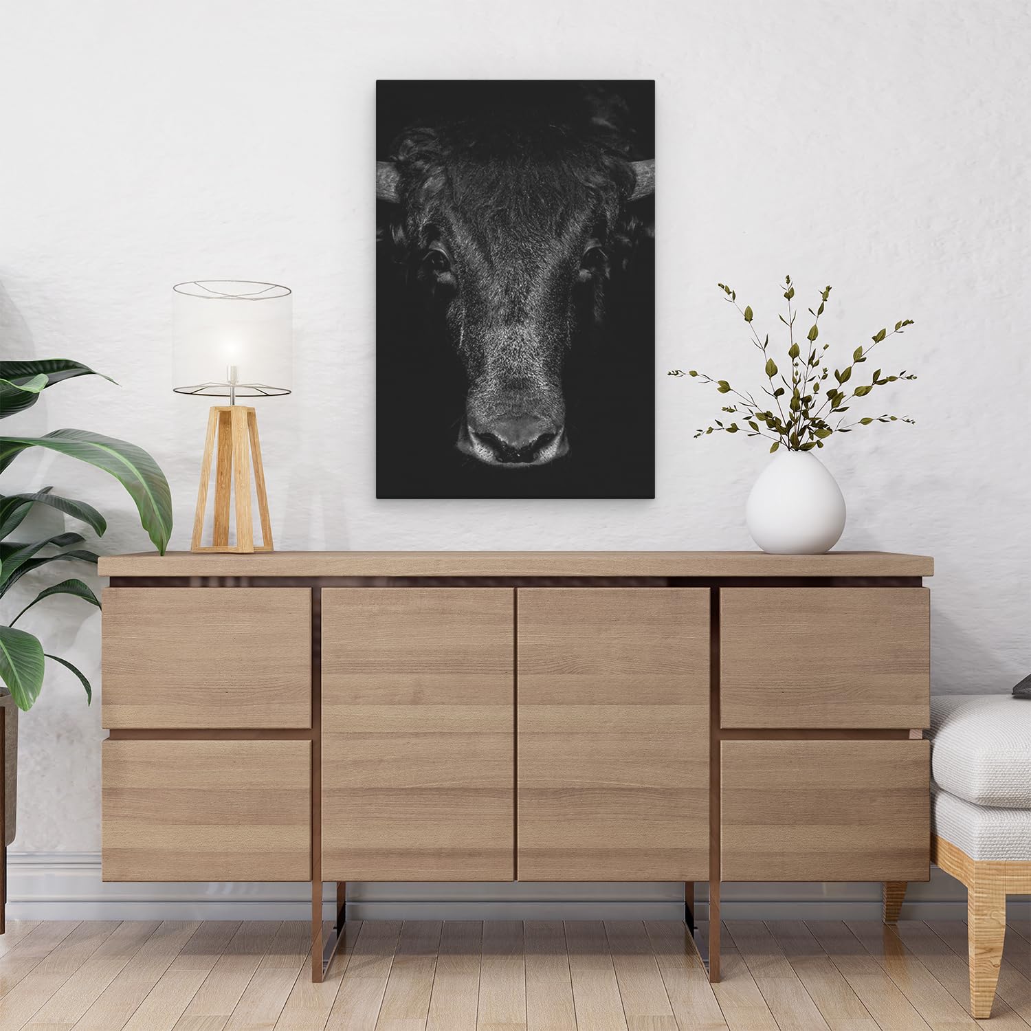 Artaza Cuadros Decoración Salón Modernos Toro - 40x60 cm - Cuadros Decorativos Blanco Y Negro - Decoración Pared Hogar - Cuernos De Toro - Lienzos Animales