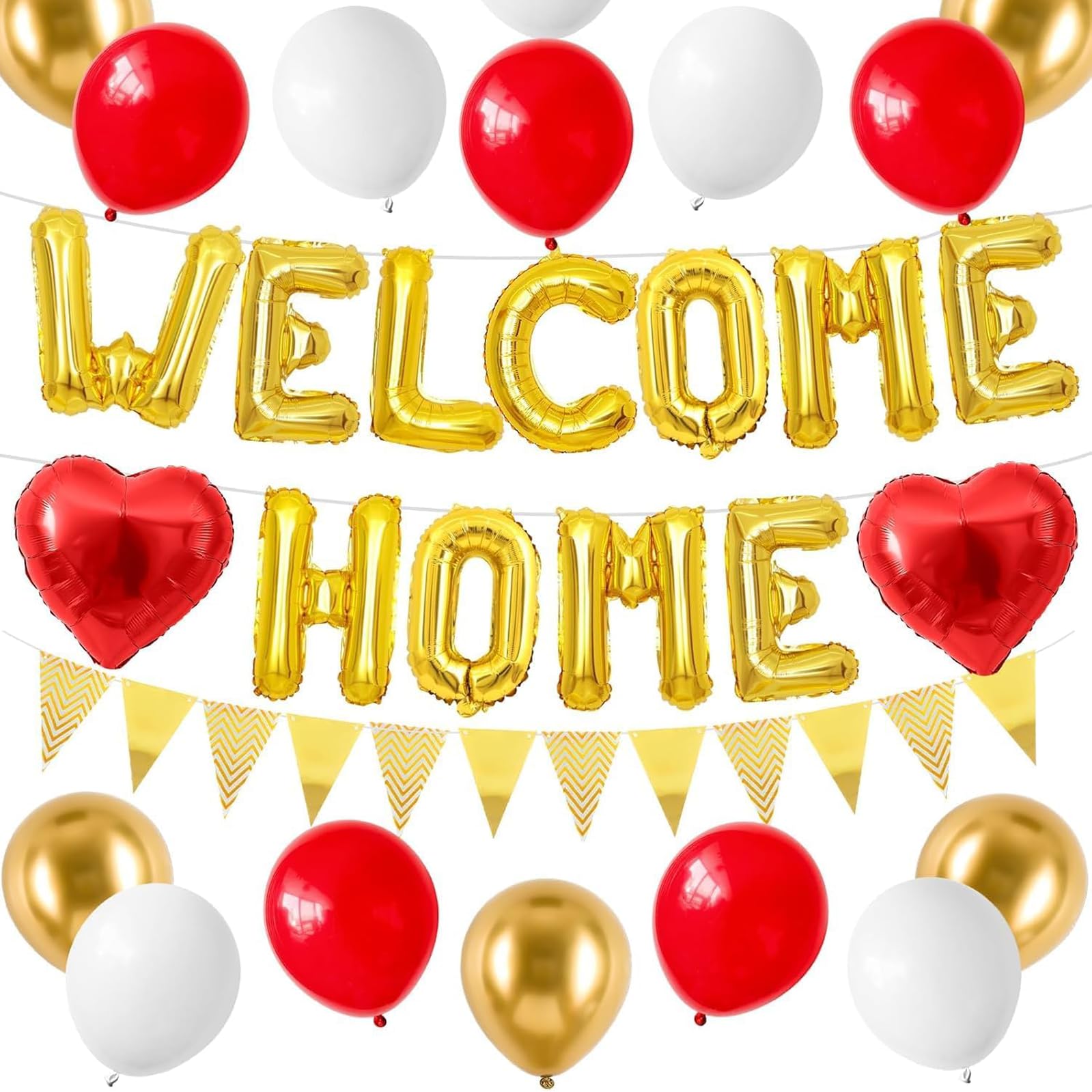29-Piece Gold Red Aluminium Foil Letter Balloons for Welcome Home Party