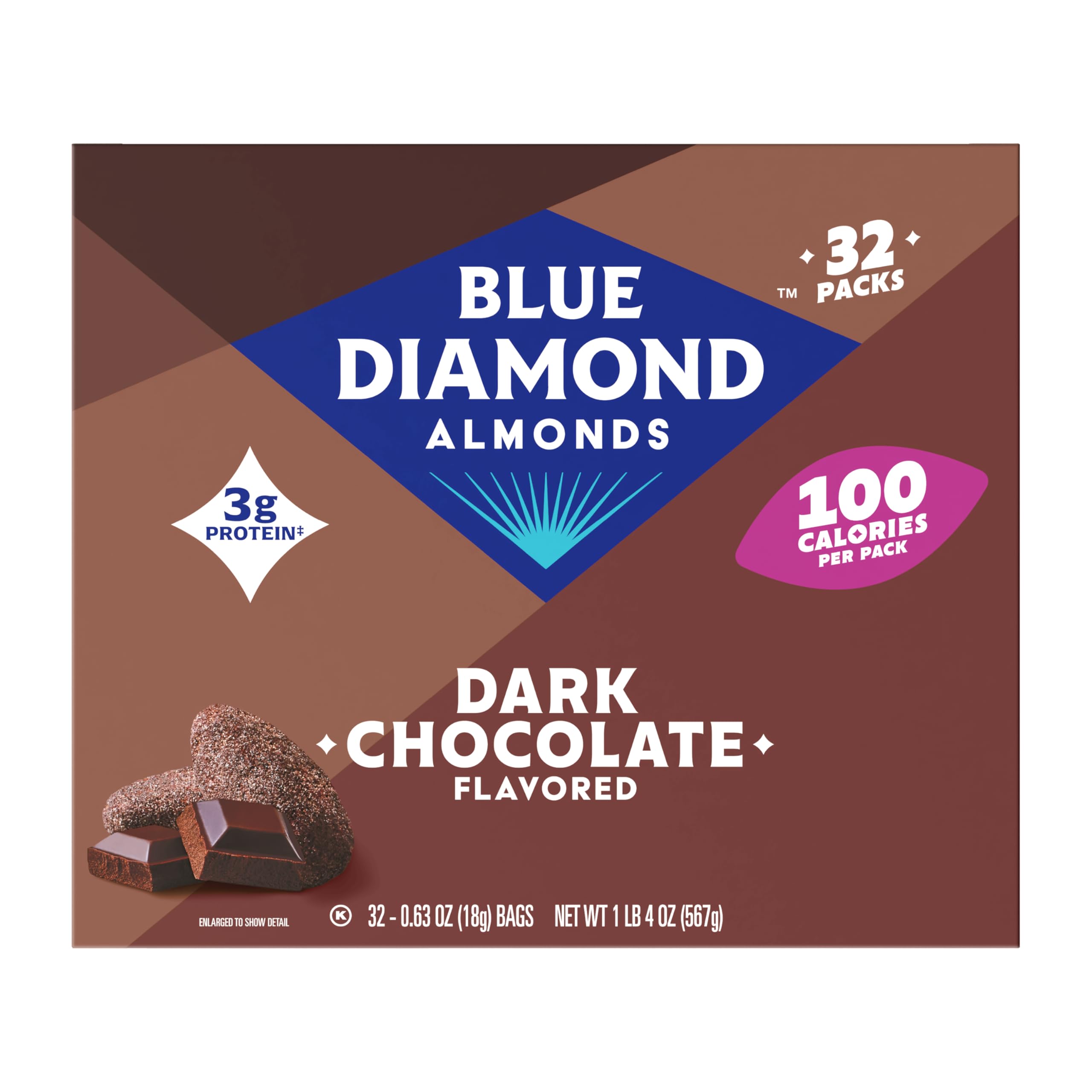 Blue Diamond Almonds Dark Chocolate Cocoa Dusted Snack Nuts, 100 Calorie Packs