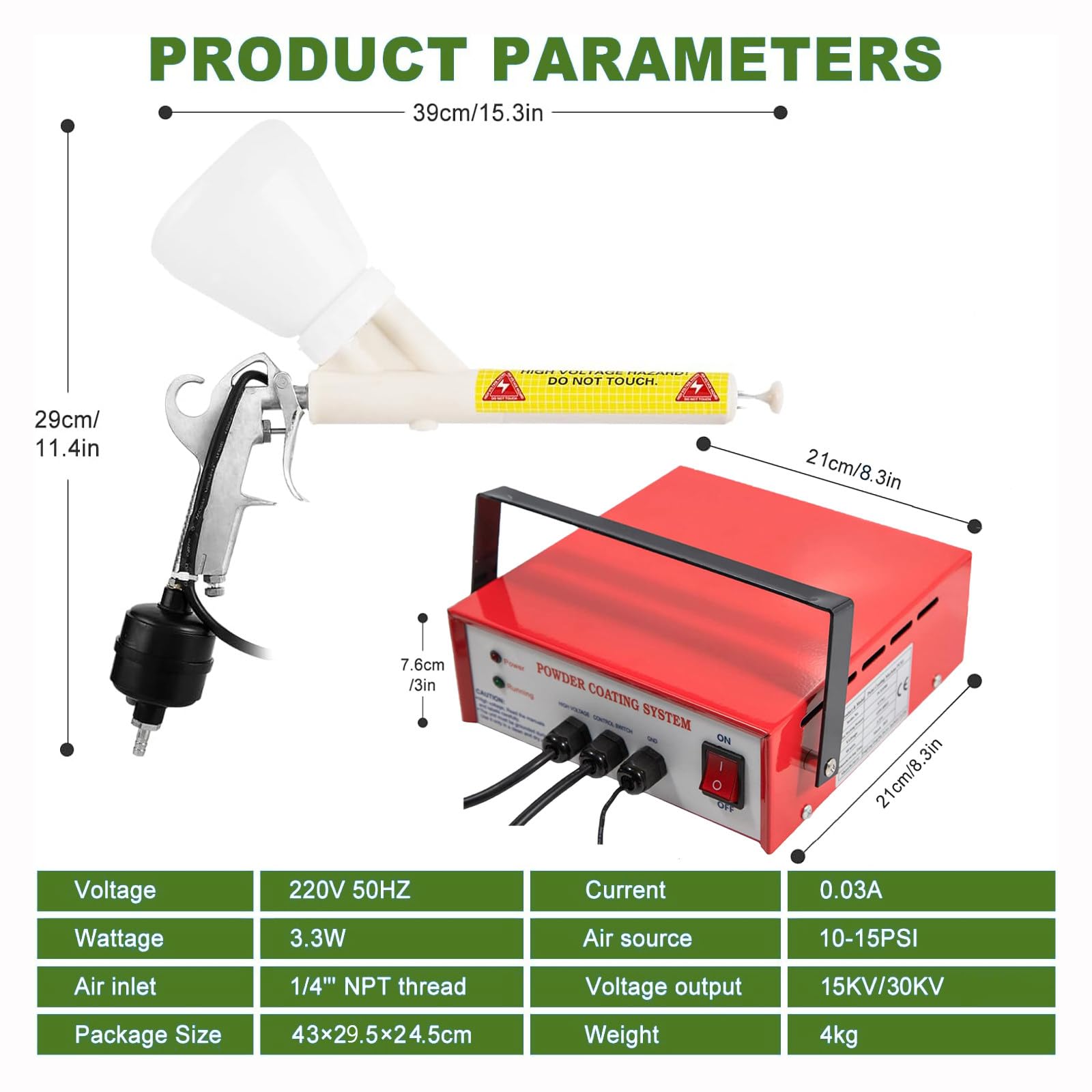 Pistolet natryskowy, pistolet lakierniczy, system powlekania, zestawy do powlekania elektrostatycznego, z przełącznikiem nożnym, pistolet natryskowy, 220 V / 110 V