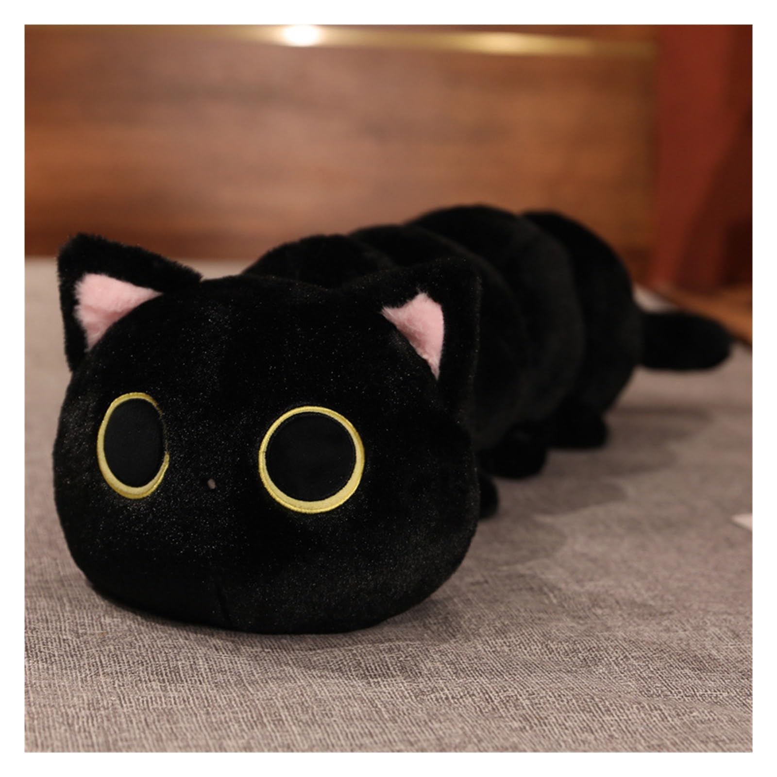 TOPLITHE Almohada Larga De Peluche De Gato Kawaii, Linda Almohada De Oruga De Peluche De Gato Regalo De Peluche con Forma De Gusano De Gato for Niños Niñas Y Niños(Black,80CM/31IN)