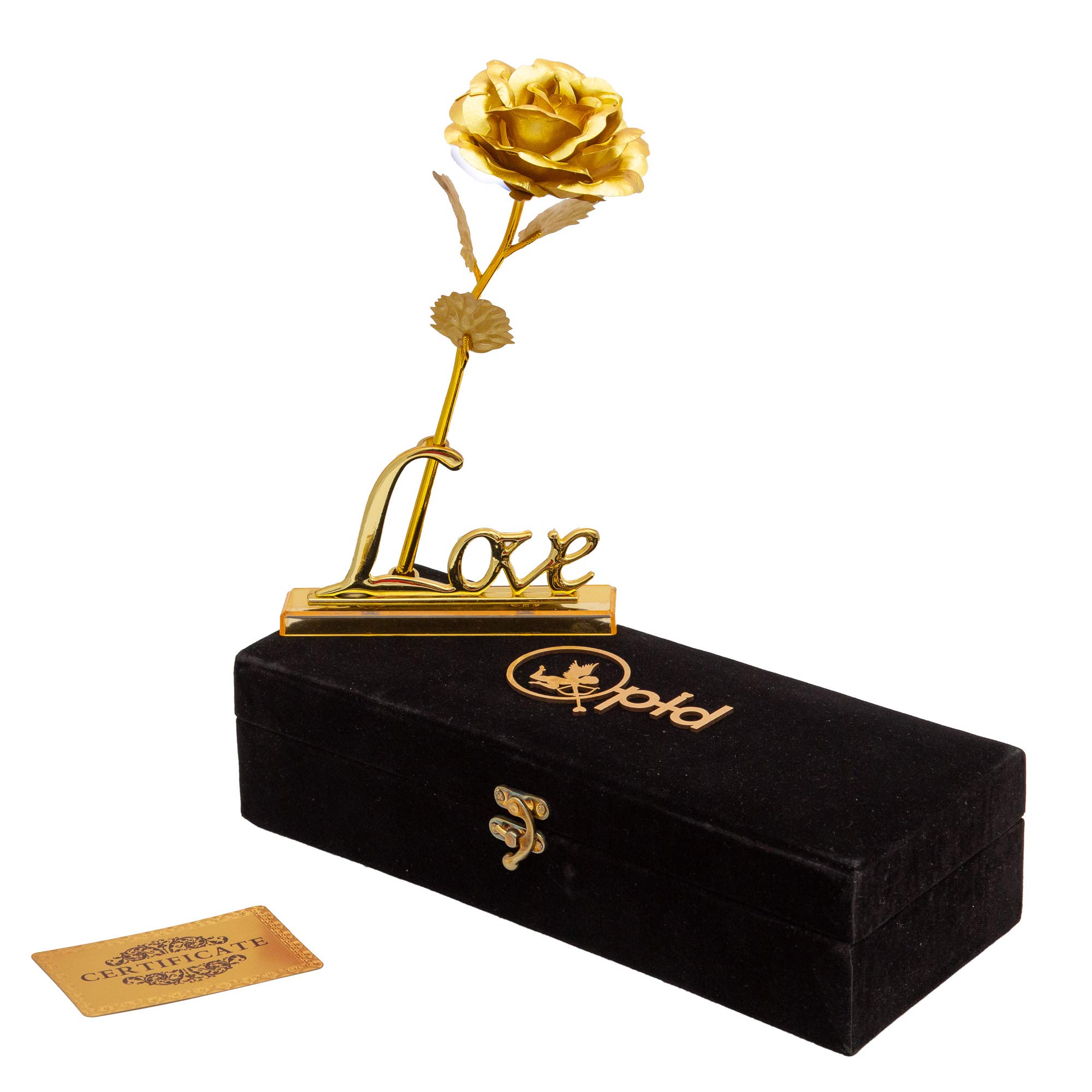 QPID 24K Gold Rose for Valentine Gift with Velvet Gift Box and Love Stand -Best Valentine's Day Gift, Birthday Gifts Gold Dipped Rose-image-39