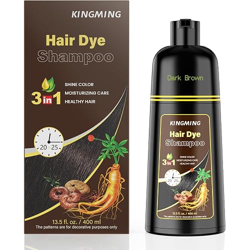 KINGMING Dark Brown Hair Dye Shampoo 3 in 1 for Gray Hair