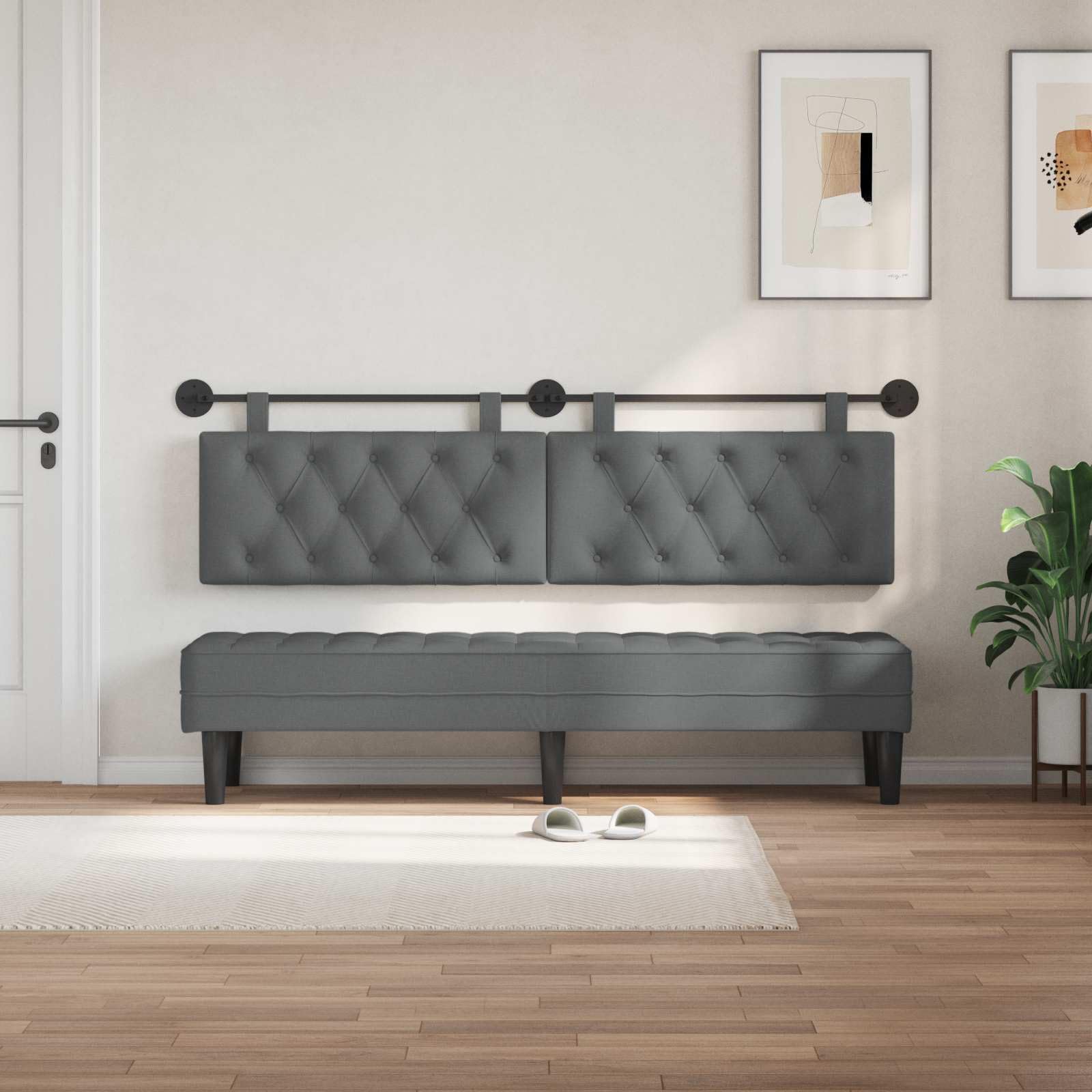 Cabecero colgante de tela gris oscuro con relleno de espuma 170 x 55 x 7 cm, montaje en pared, juego de 2 unidades, tapizado para dormitorio, habitación de invitados, cama doble y cama
