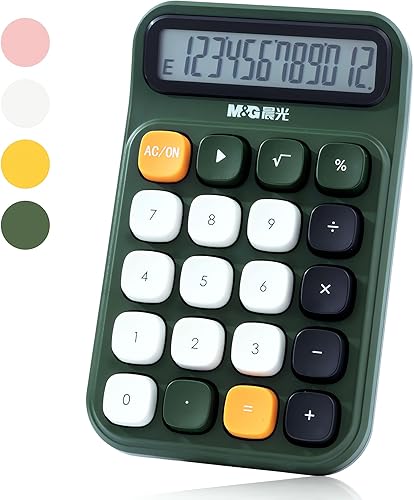M&G Calculadora de escritorio con botones mecánicos, pantalla LCD grande de 12 dígitos, calculadora de botón grande para oficina, escuela, parte
