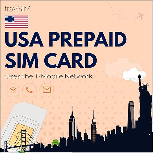 travSIM Tarjeta SIM prepagada de EE. UU. (utiliza la red T-Mobile)  Datos móviles de 50 GB a velocidades 4G5G  Tarjeta SIM de EE. UU. con llamadas y