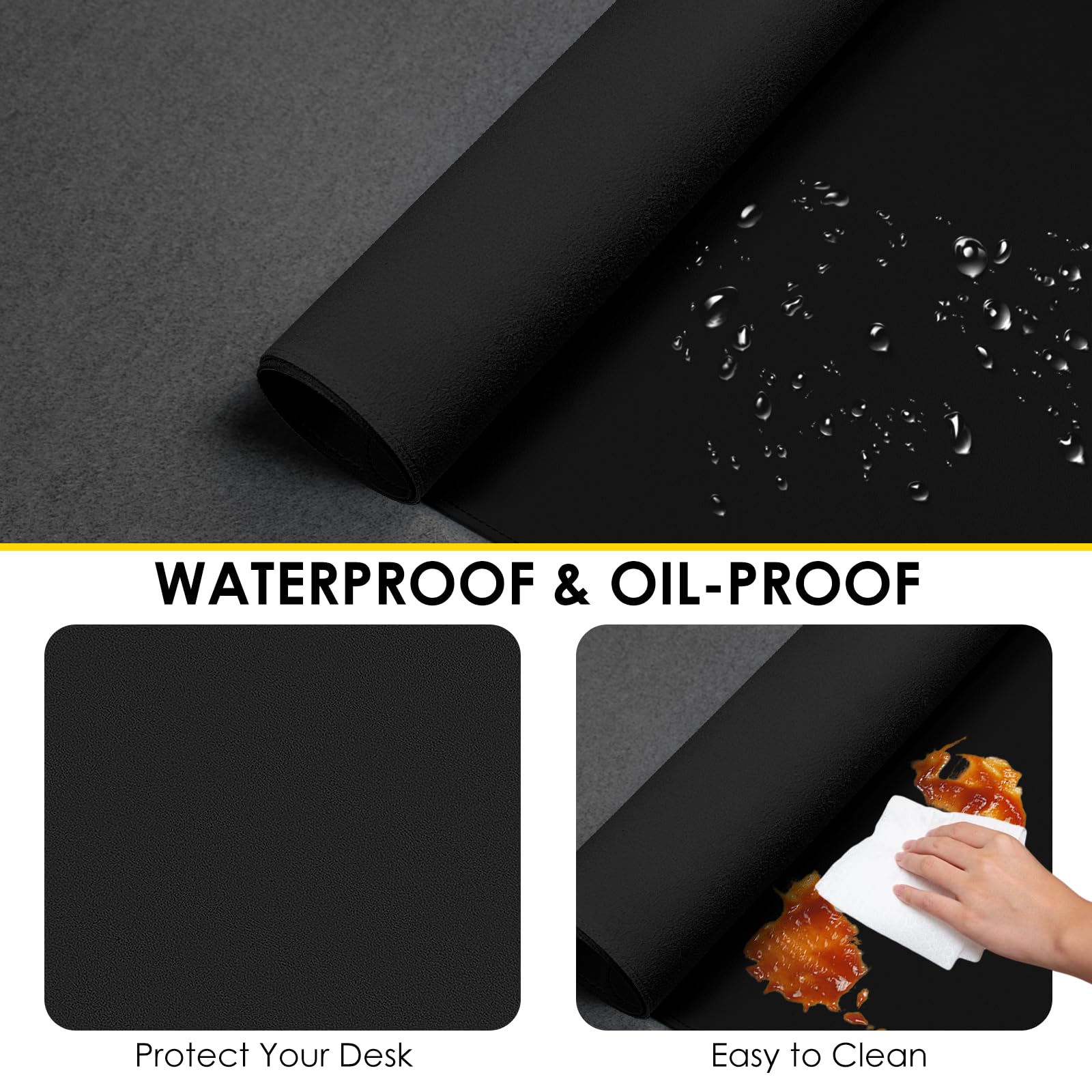 Vicwe Sous-Main 120x43cm Tapis de Souris en Cuir PU Antidérapant Imperméable Noir