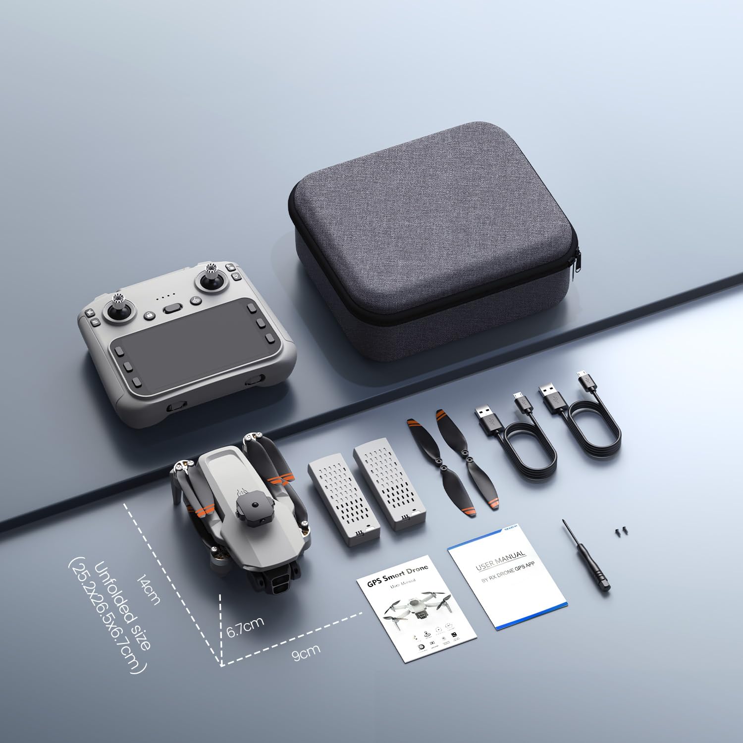 Drone GPS con Schermo HD Integrato da 4,3" e Fotocamera 4K per Principianti | Senza Telefono né app, 32 Min di Volo, Ritorno Automatico GPS, Flusso Ottico, 2 Batterie, Custodia e Struttura Pieghevole