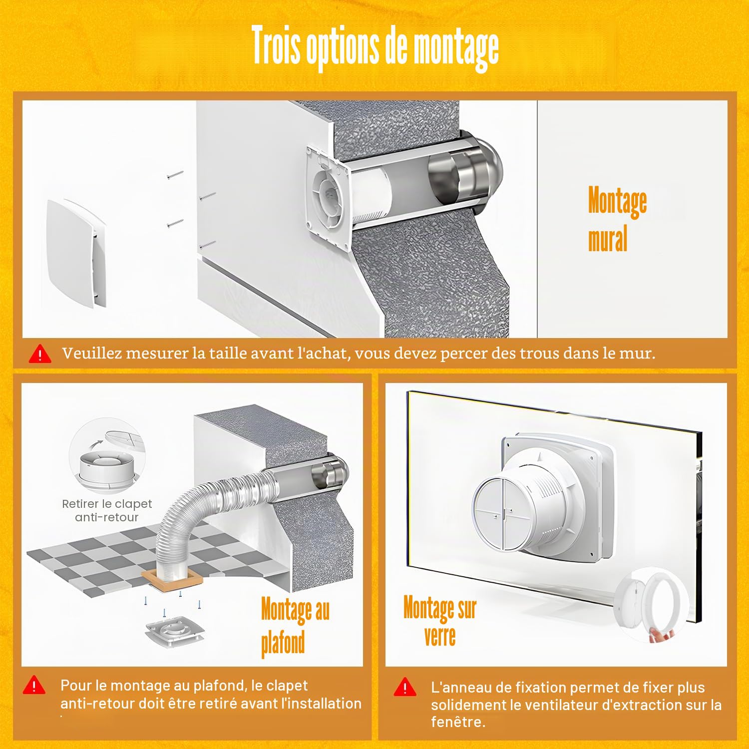Ventilateur Extracteur d’air 100mm avec Capteur d'humidité et Timer, 12W 95m³/h Ventilateur Salle de Bain Délai d'arrêt Réglable avec Clapet Anti-Retour pour WC Cuisine