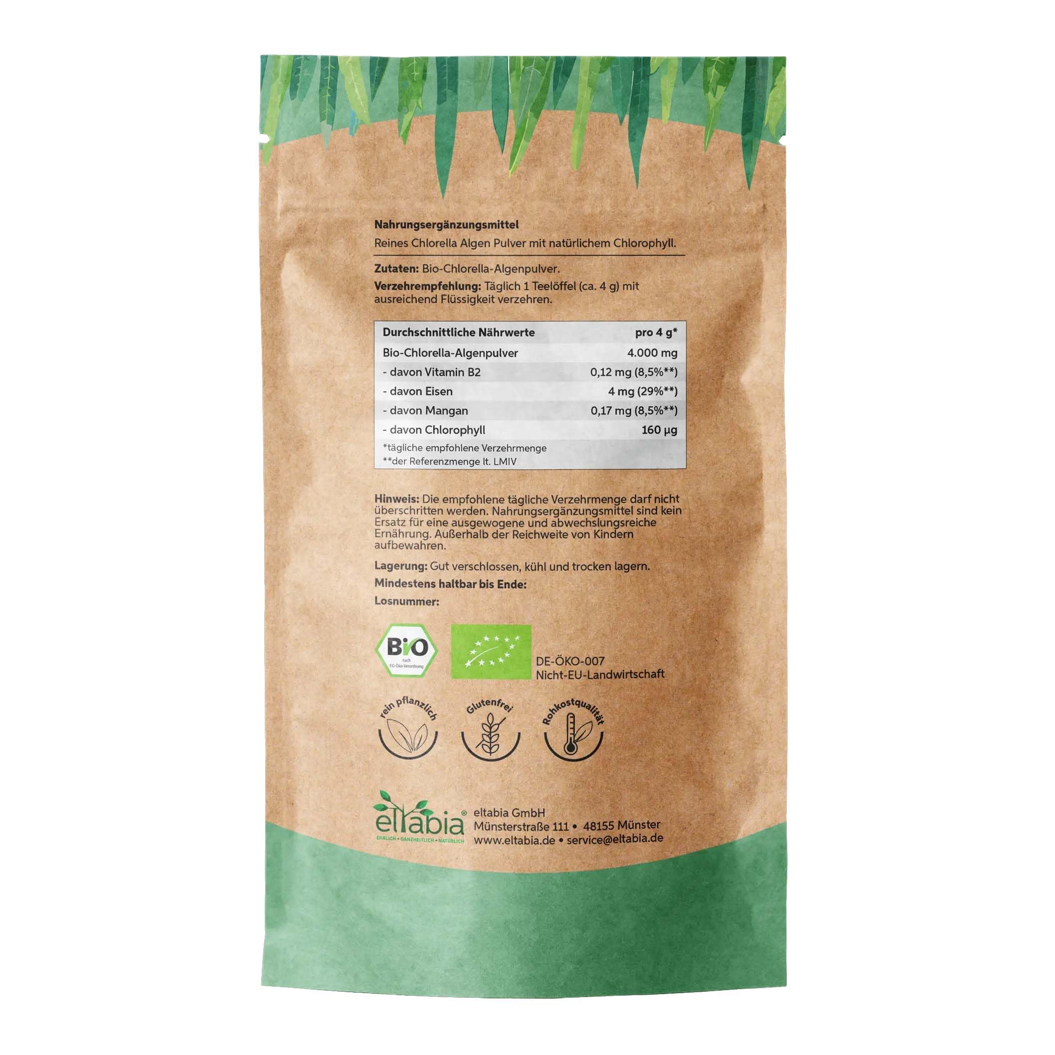 Bio Chlorella Pulver 1kg | Premium Rohkost-Qualität | 100% reines Algen-Pulver ohne Zusätze | Zellwand gebrochen Vegan