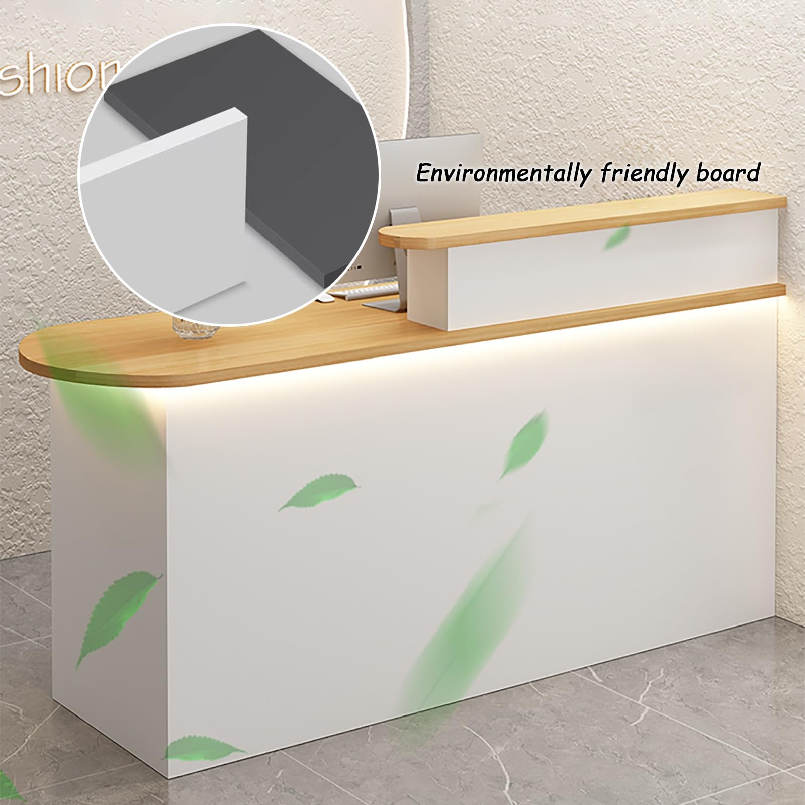 Generico Banco Reception Moderno a LED con cassetto e vano portaoggetti, Elegante complemento d'arredo per Ufficio, Salone, Negozio, Beige (130x55x100 cm), valorizza Il