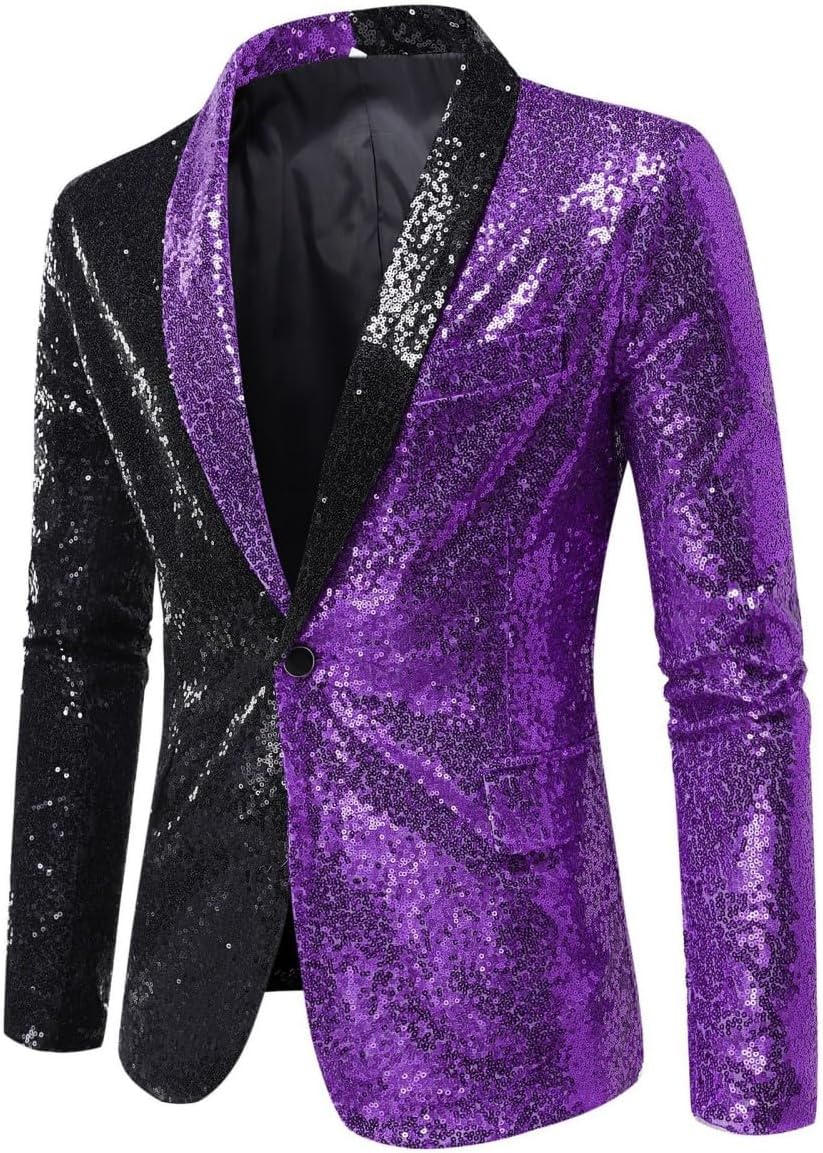 Mens Sequin Blazer Tuxedo Party Prom Two-Tone Jacket Dress Suit Jacket Party Festival Tuxedo Sparkling Jacket