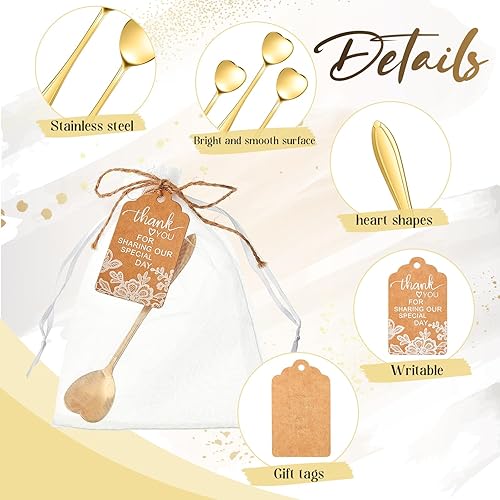 Miniatura 3 de Gueevin Juego de 100 cucharas de té de boda de 4.7 pulgadas para invitados, mini cucharadita de postre de acero inoxidable con 100 etiquetas de