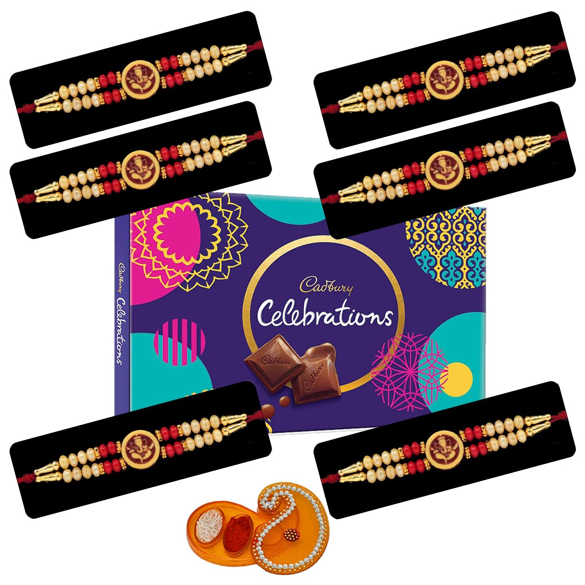 Saugat Traders Ganesh Ji Set of 6 Rakhi for Bhai with Chocolate Gift Box - Ganesha Rakhi for Brother with Chocolate Pack - Spiritual Rakhi Combo For Siblings with Roli Chawal Chopra (B0D9VSQ863) Amazon Price History, Amazon Price Tracker