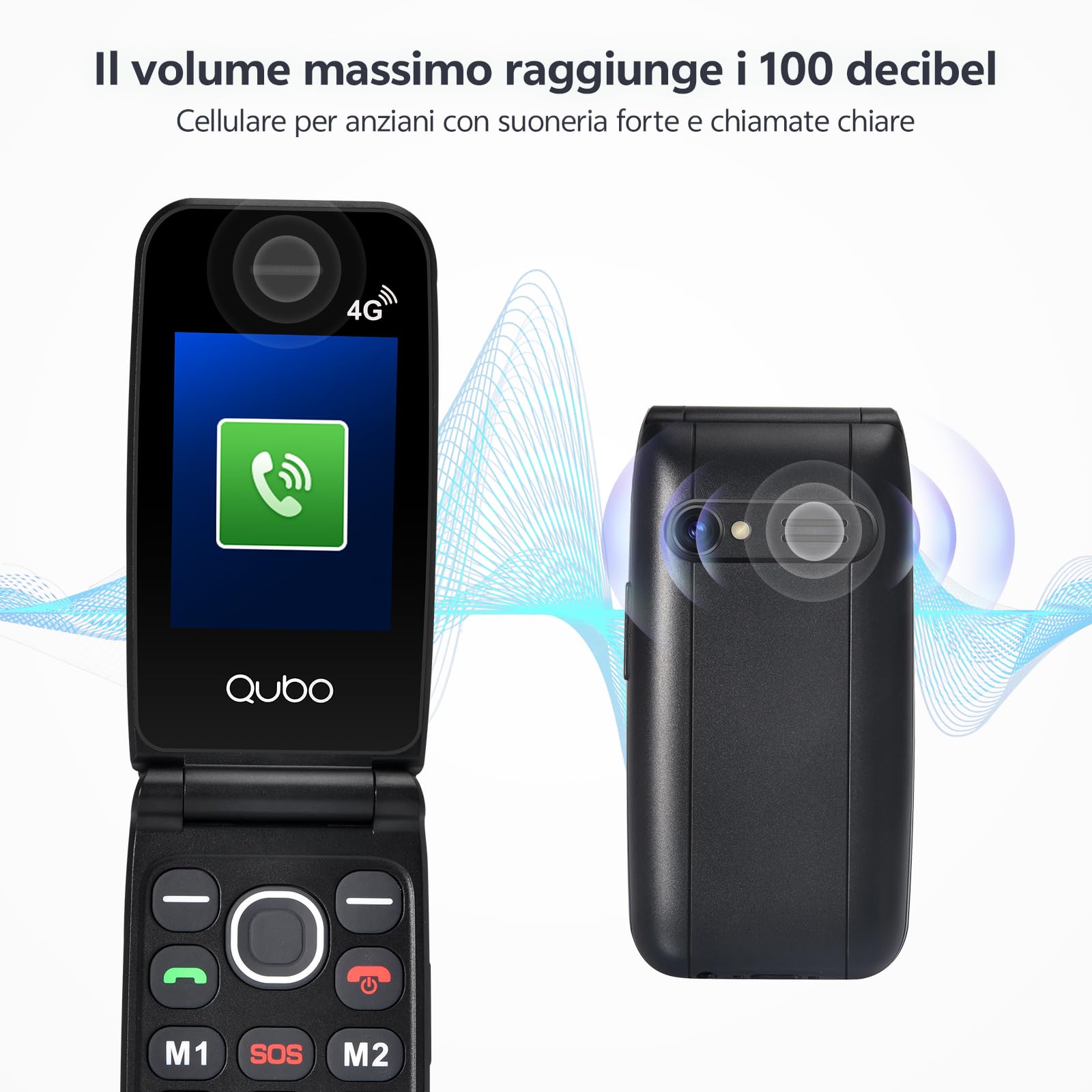 Qubo Telefono Cellulare per Anziani 4G, Flip con Tasti Grandi,Display 2.4", Volume Alto,Funzione SOS,Chiamata Rapida, cellulare anziani, Nero