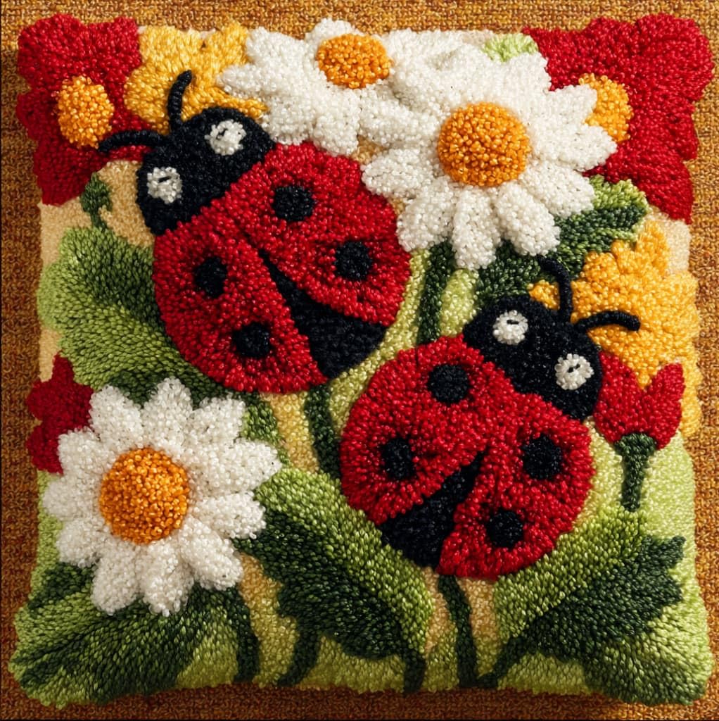 AxiangziK Latch Hook Cushion Kits for Adults,Ladybugs and Flowers