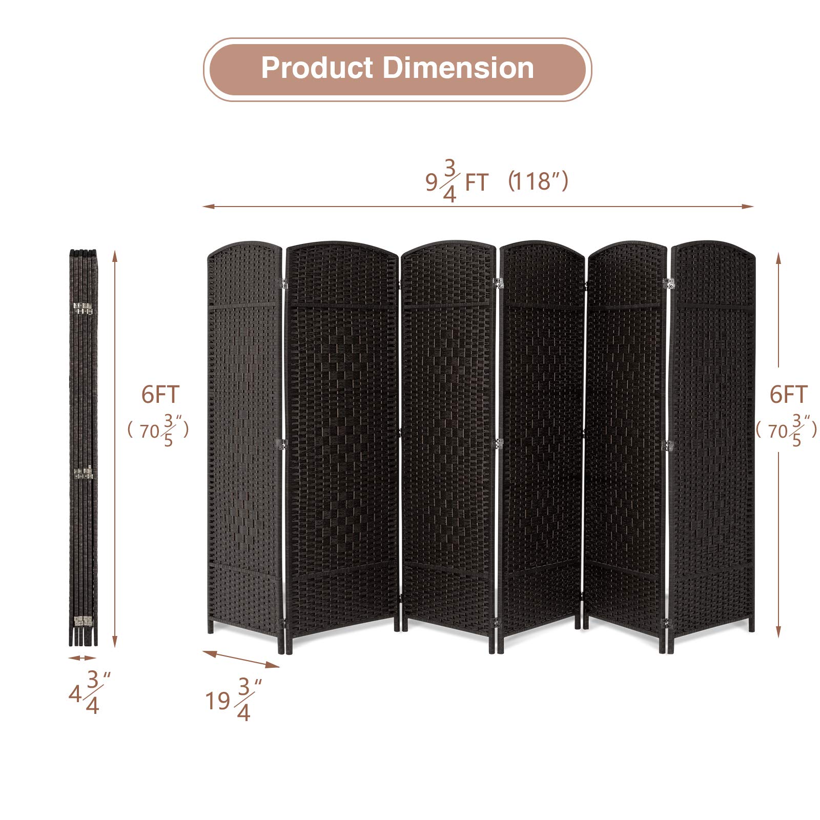 Buy UMAX 6 Panels Room Divider, 6 FT Tall Weave Fiber Extra Wide Room