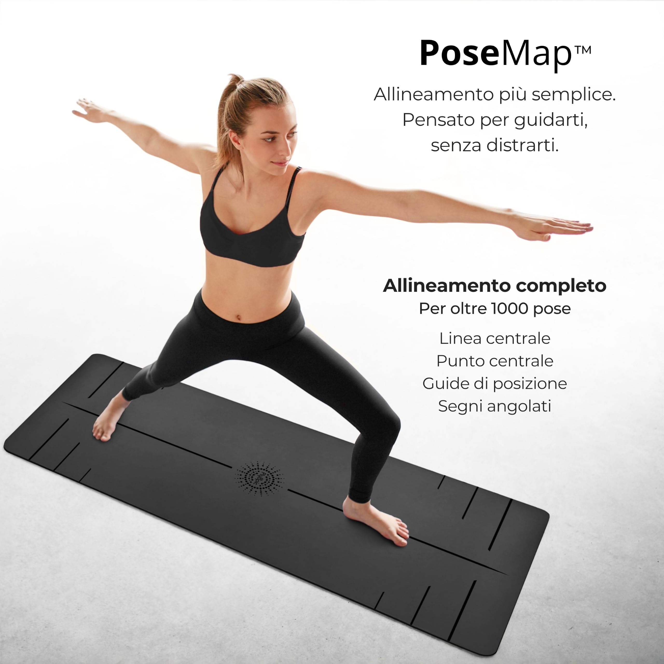 Plyopic Tappetino Yoga Ultra-Grip Pro | Antiscivolo ESTREME - Presa Asciutta e Bagnata - Linea di Allineamento - Per Yoga, Pilates, Esercizio, Bikram e Hot yoga