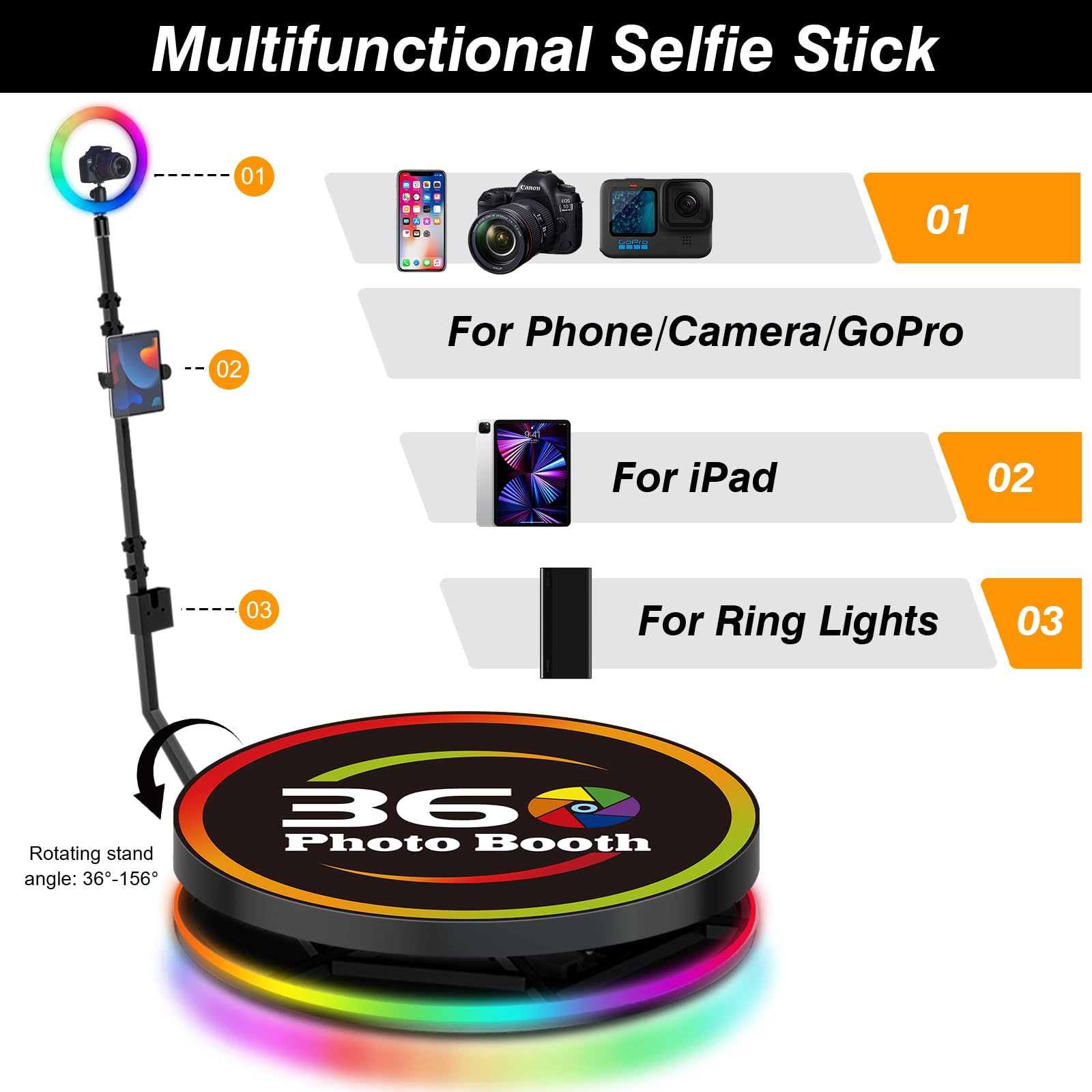 360 Photo Booth Machine Mit Flight Case - Fotokabine 102cm Für Studio Events