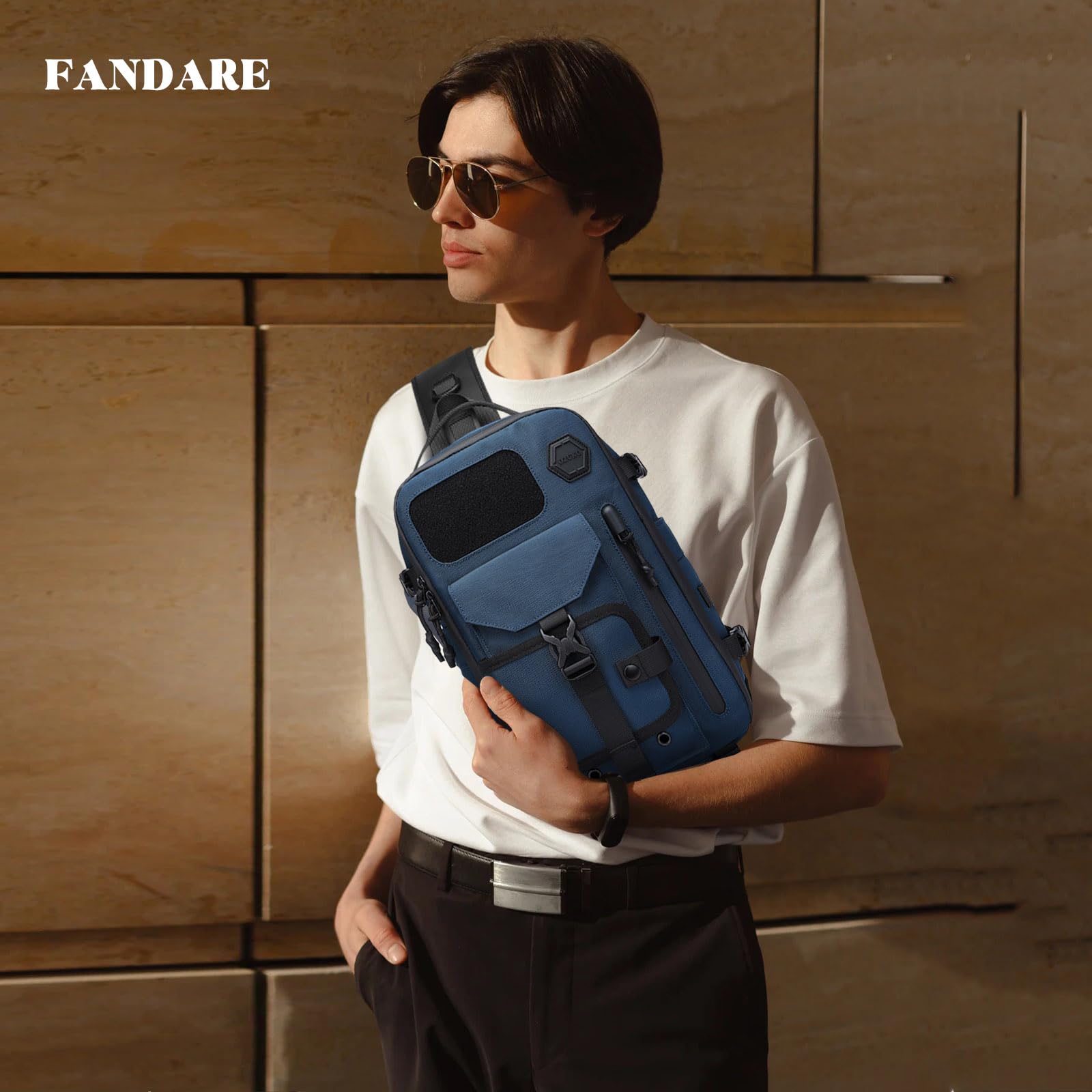 FANDARE Bolsa de Pecho Táctica Bolsa Cruzada Sling Bag Bandoleras para el Gimnasio Bolsos Bandolera Hombre Bolso Hombro Crossbody Bag Mochilas Senderismo Mochila de Viaje Azul