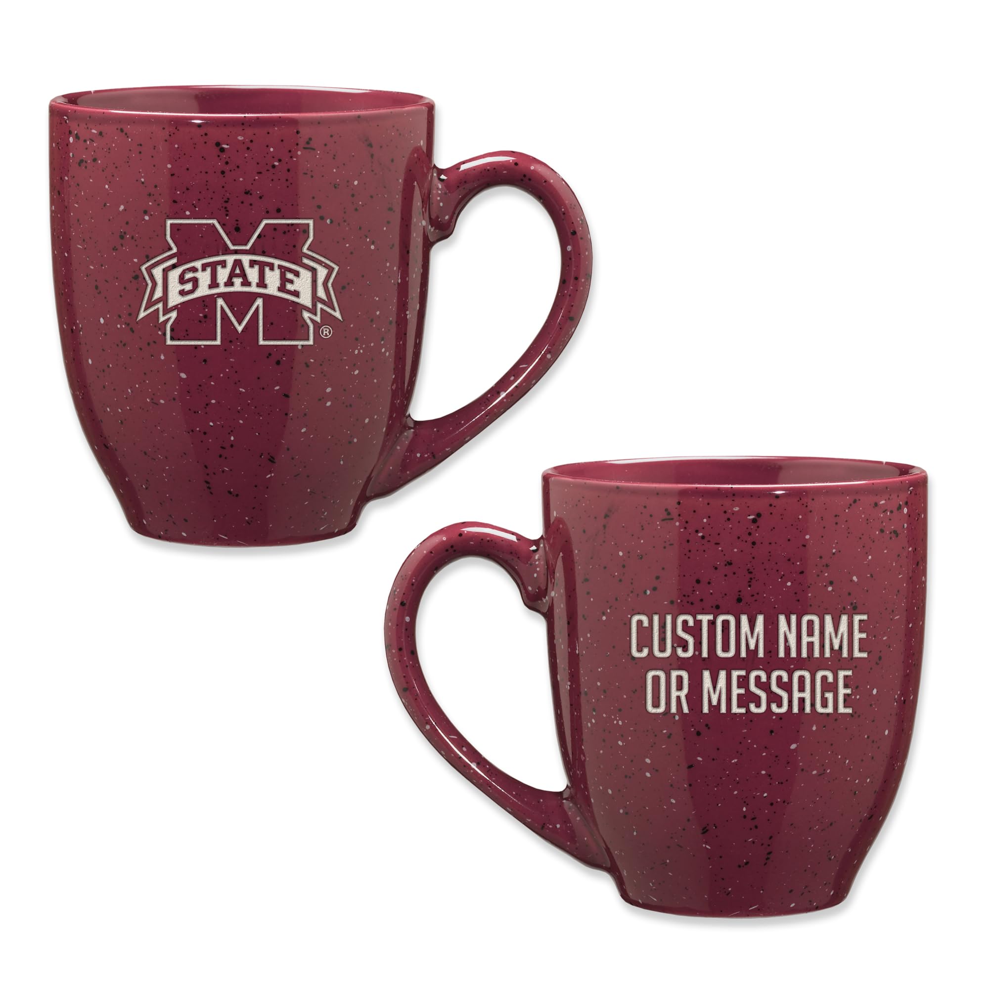 Rico Industries NCAA Mississippi State Bulldogs Maroon Personalized 16 oz Team Color Laser Engraved Speckled Ceramic Coffee Mug