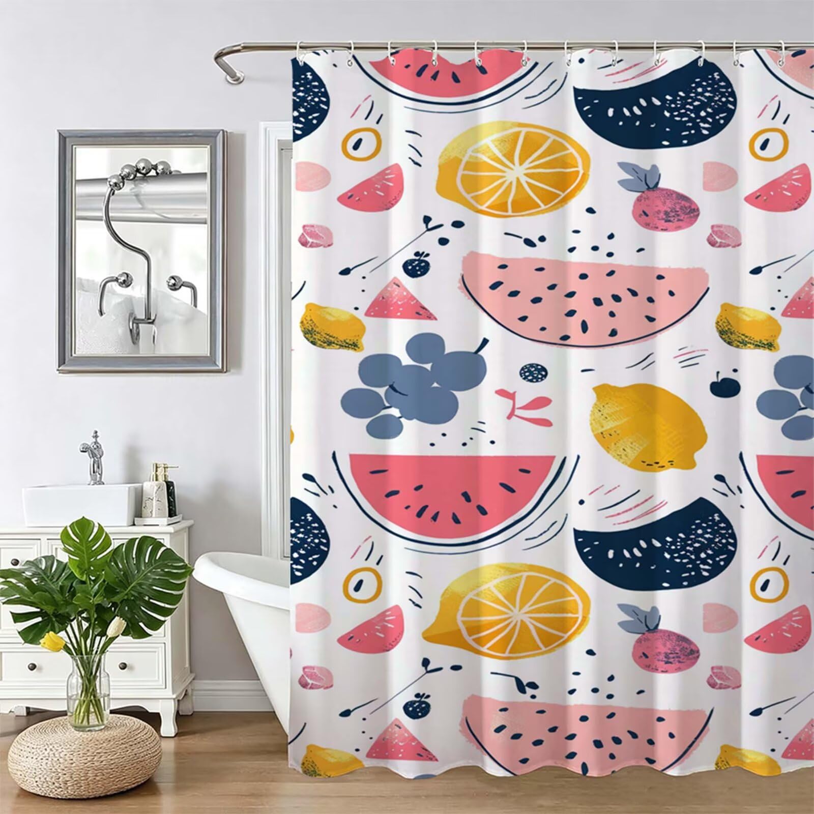 Tenda Doccia in Poliestere Bianco,Tende per Doccia Extra Lunga 240x200cm,anguria Tenda Vasca da Bagno Tessuto Lavabile,Impermeabile e Facile da Pulire,con 12 Ganci,Decorazione per Bagno,Hotel Z-394