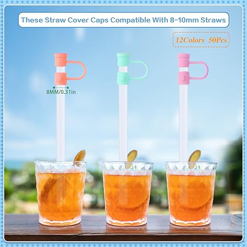 Miniatura 2 de 50 fundas de silicona para popotes, fundas reutilizables de 0.315 pulgadas, tapas de pajita, tapas de paja a prueba de polvo, accesorios para tapas