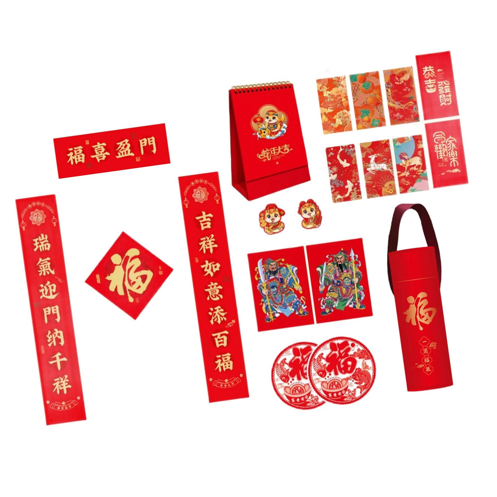 Elnwnnkc Celebrate 2025 Snake Year Couplets Set 2025 Snake Year Flocking Couplets Set Tube Calendar for Celebration Luck Home Decors