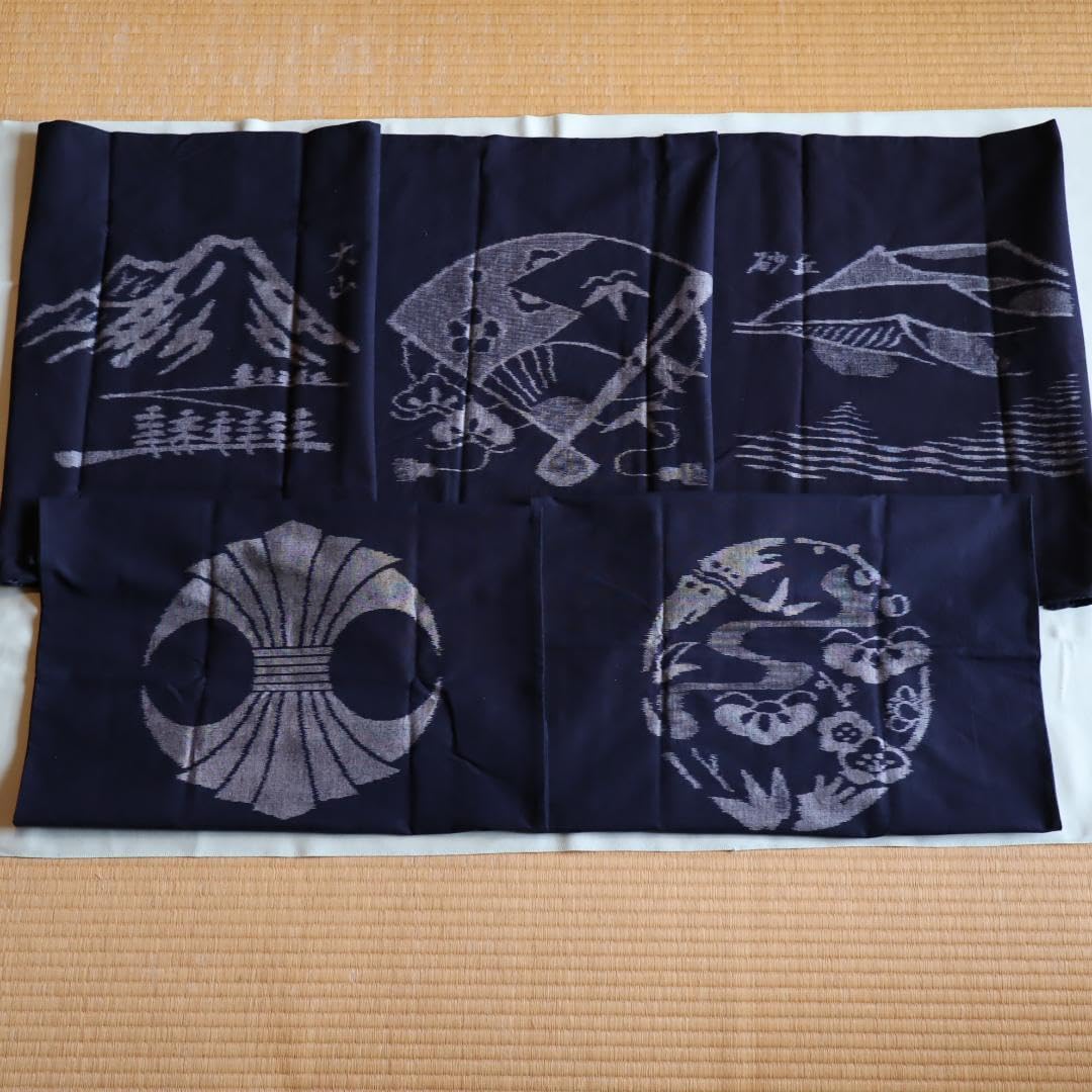 手織弓浜かすり 弓はま絣 村上絣織物 座布団カバー5枚セット 民藝 民芸