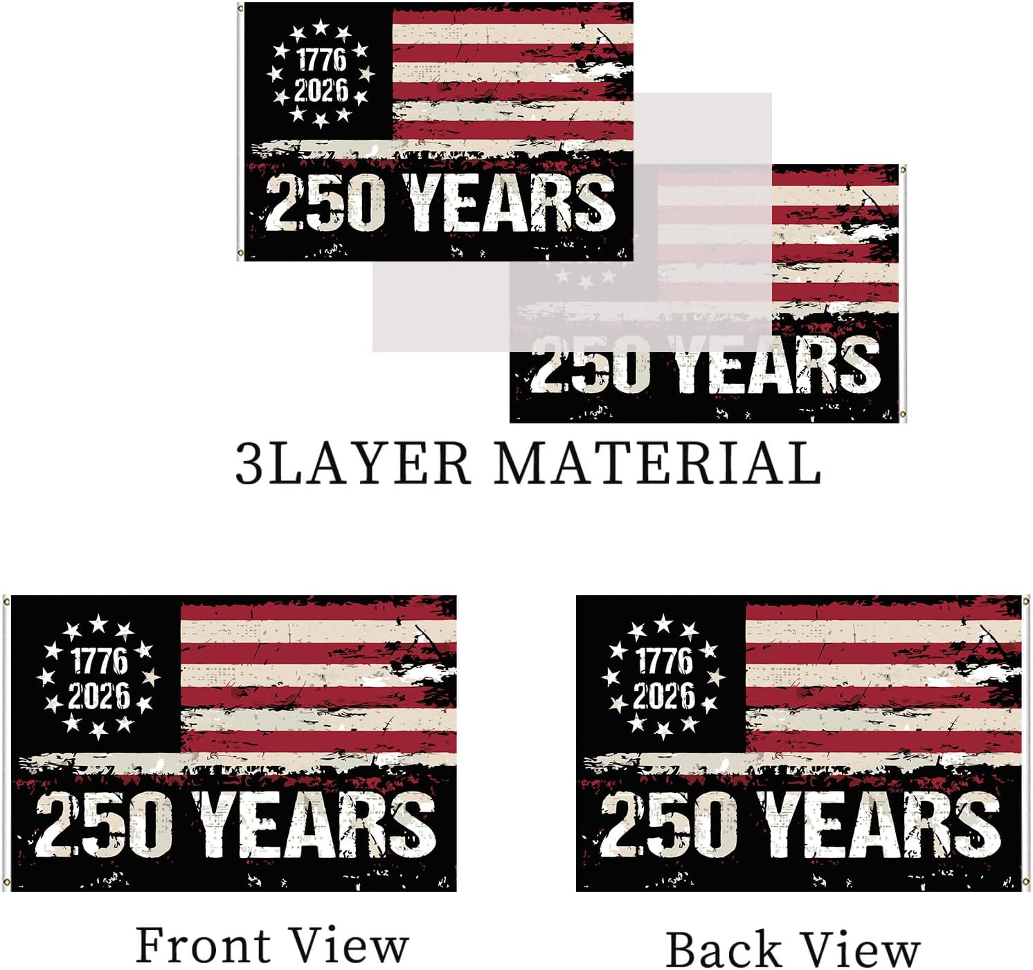 250th Anniversary Flag 3x5 Double Sided Heavy Duty 250 Anniversary USA Flags 1776-2026 Commemorative Banner 3 Ply Thick Polyester Material with 2 Metal Grommets 4 Rows of Stitching